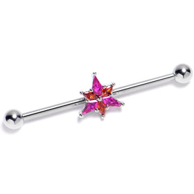 14G Pink Orange Gem Abstract Fire Industrial Barbell 38mm