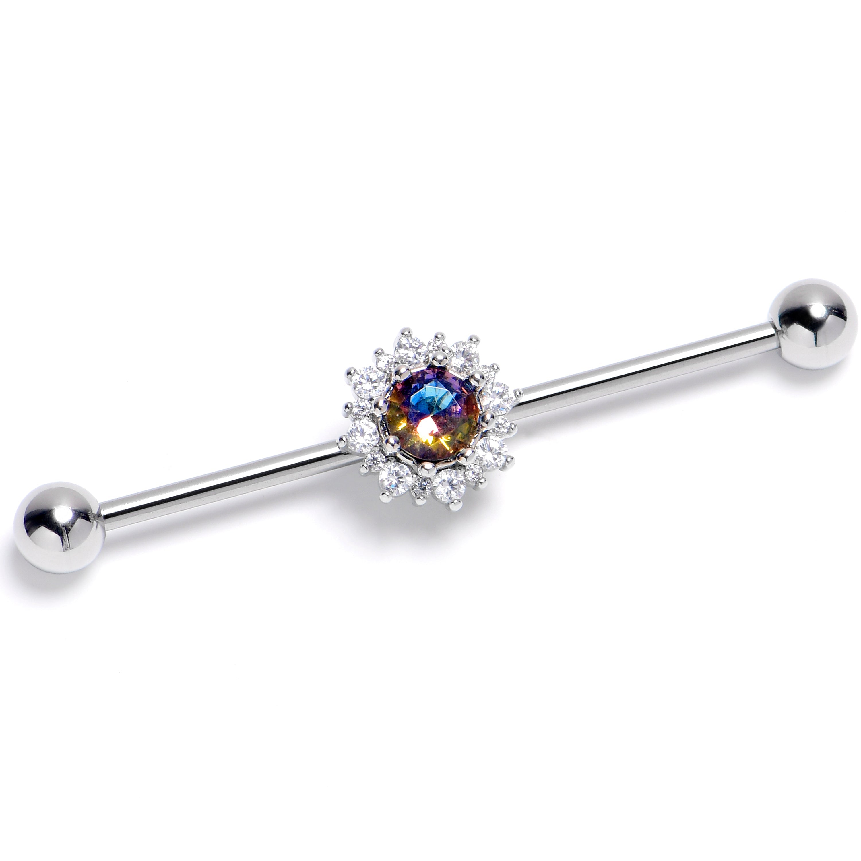 BodyCandy 14G Vitrail Clear Gem Baroque Sun Industrial Barbell 38mm — main product shot