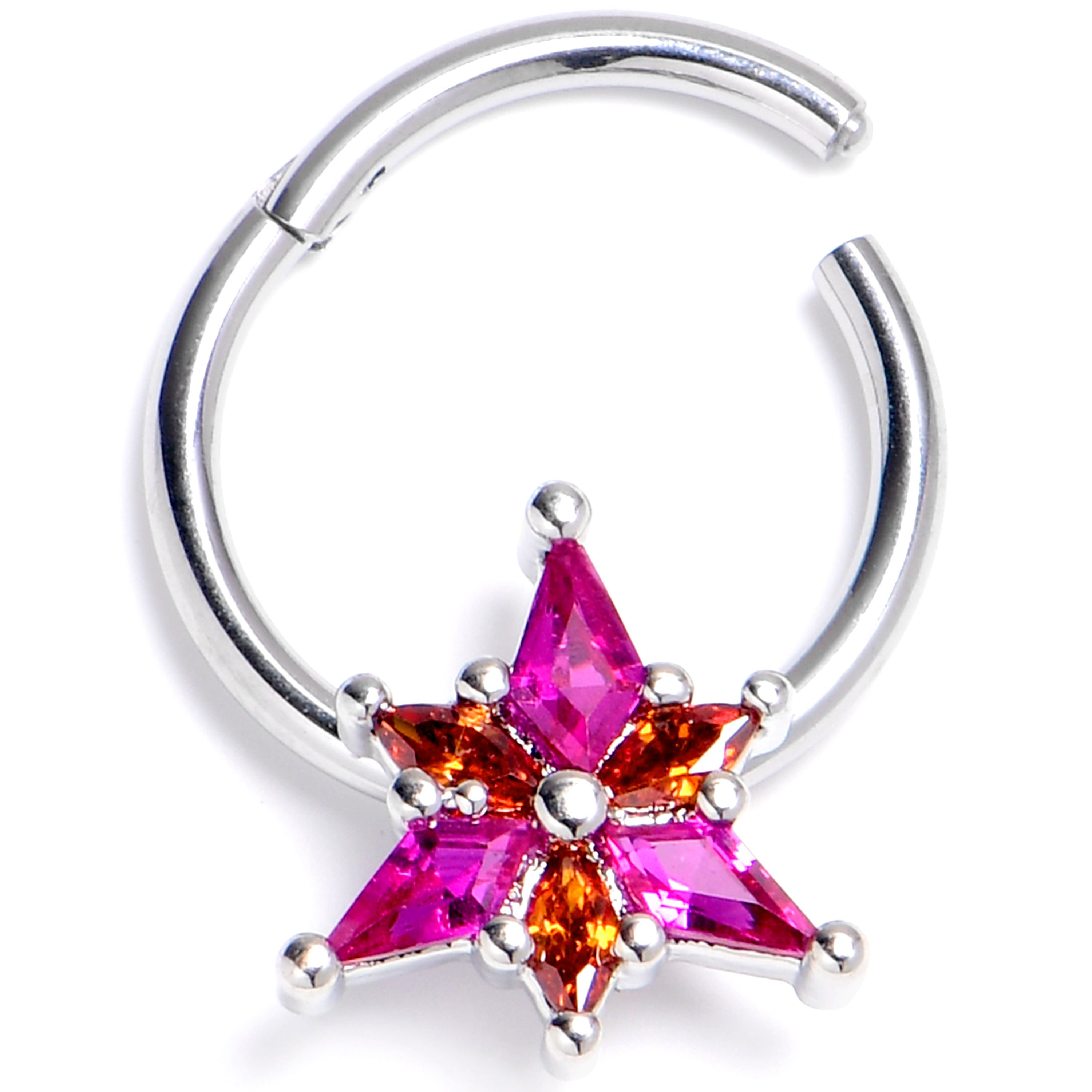 BodyCandy 16G 3/8 Pink Orange Gem Abstract Fire Hinged Segment Ring — main product shot