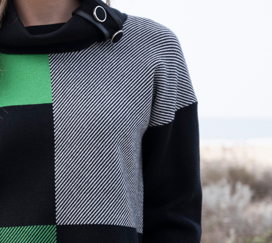 KADOU BOUTIQUE Checkered Cowl Neck Sweater — back view