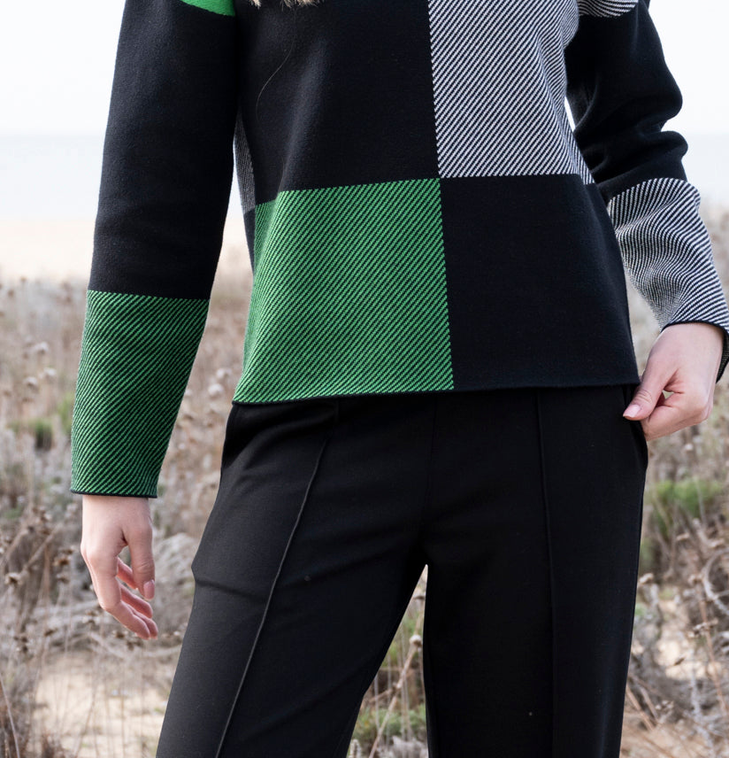 KADOU BOUTIQUE Checkered Cowl Neck Sweater — detail close-up