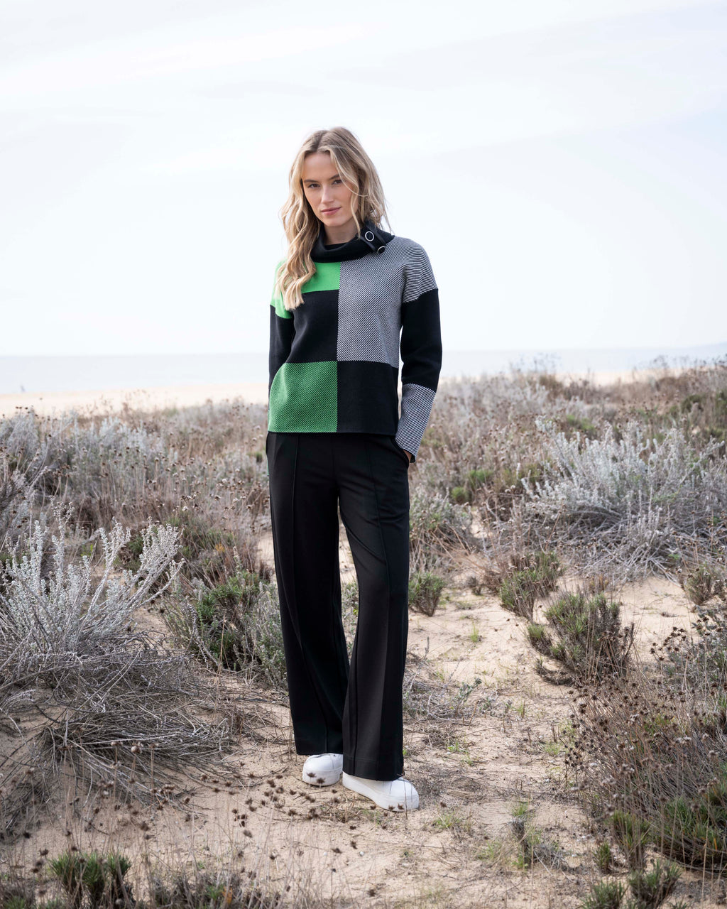 KADOU BOUTIQUE Checkered Cowl Neck Sweater — main product shot