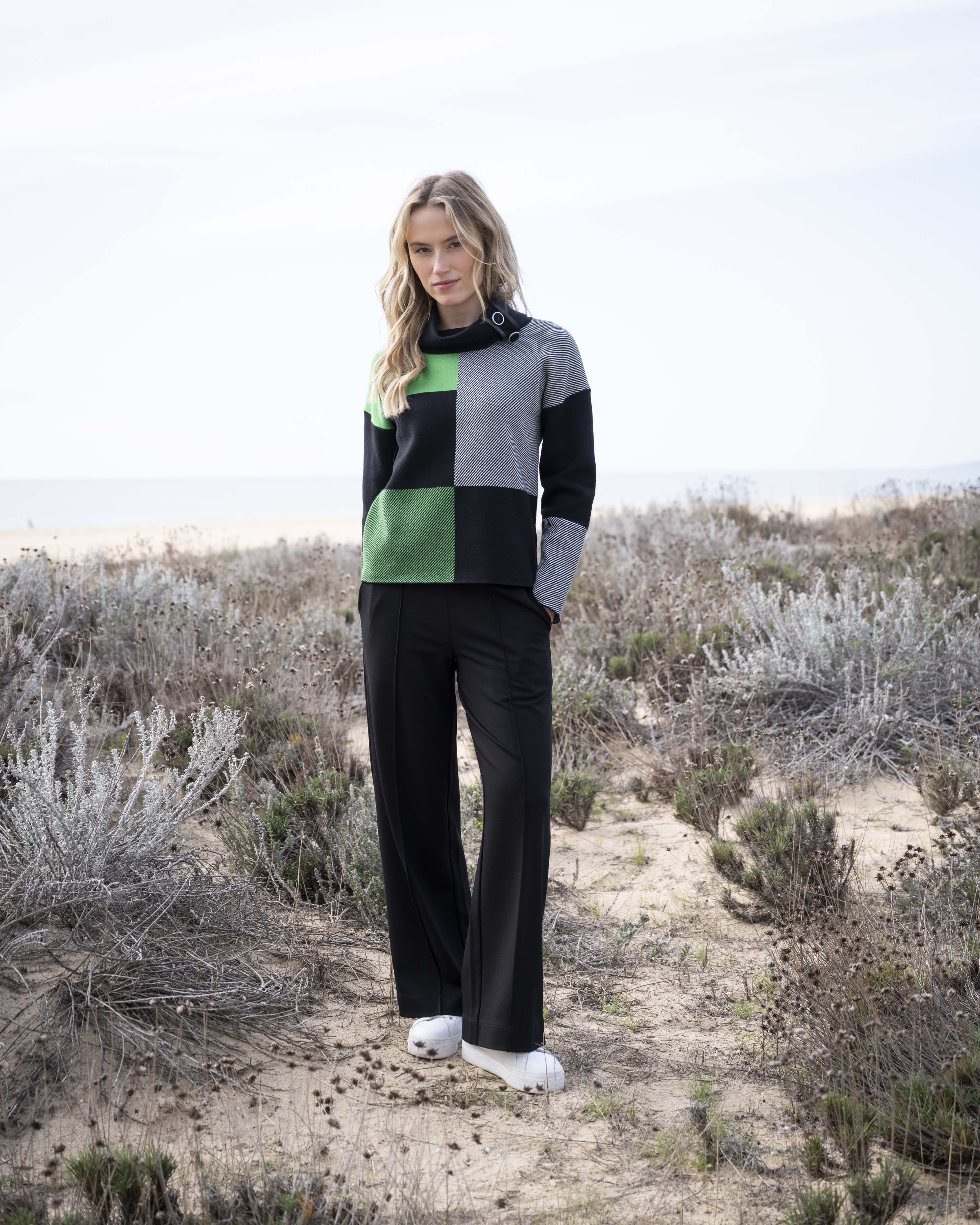 KADOU BOUTIQUE Checkered Cowl Neck Sweater — main product shot