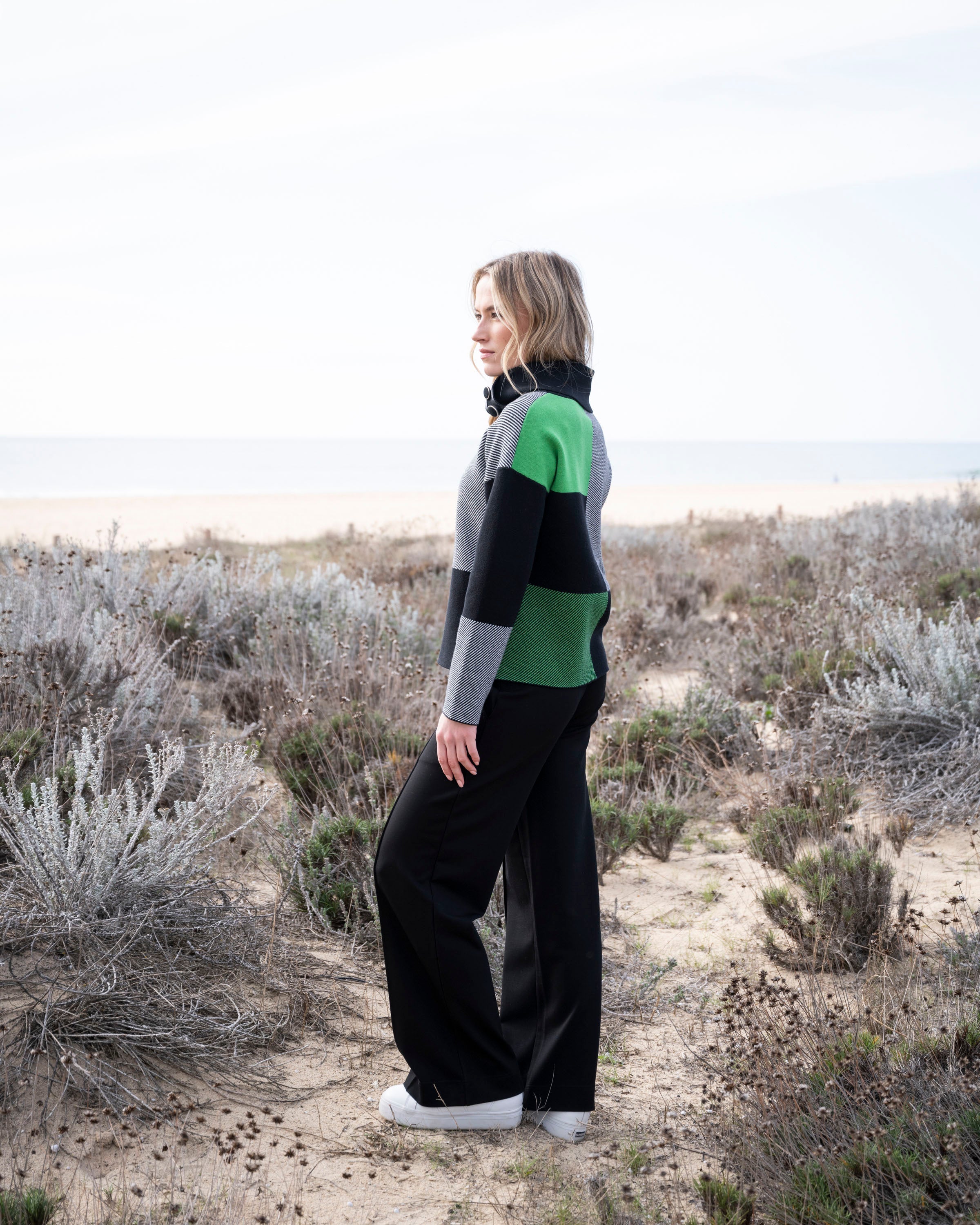 KADOU BOUTIQUE Checkered Cowl Neck Sweater — alternative angle
