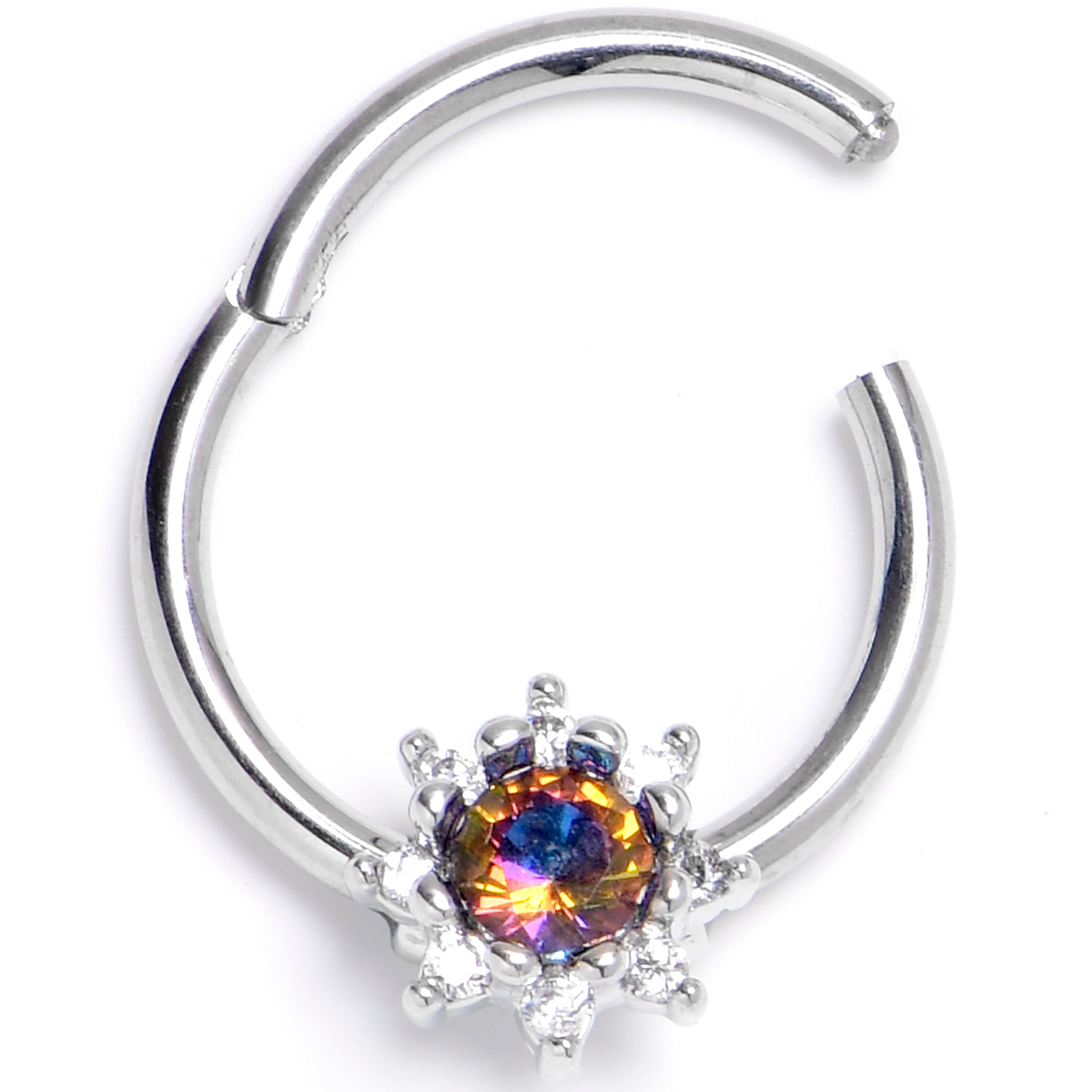 BodyCandy 16G 3/8 Vitrail Clear Gem Baroque Sun Hinged Segment Ring — main product shot
