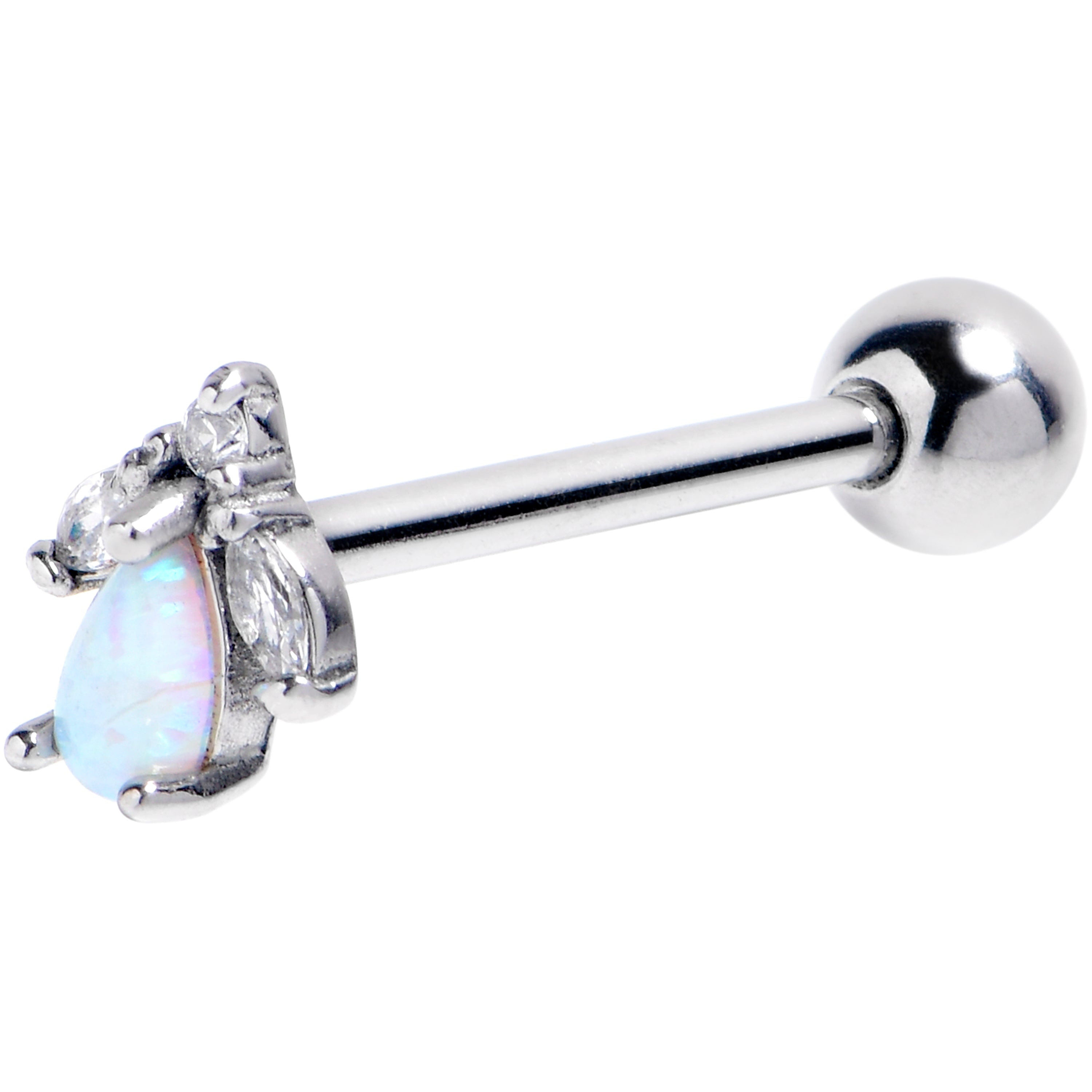 BodyCandy White Faux Opal Flower Barbell Tongue Ring — main product shot
