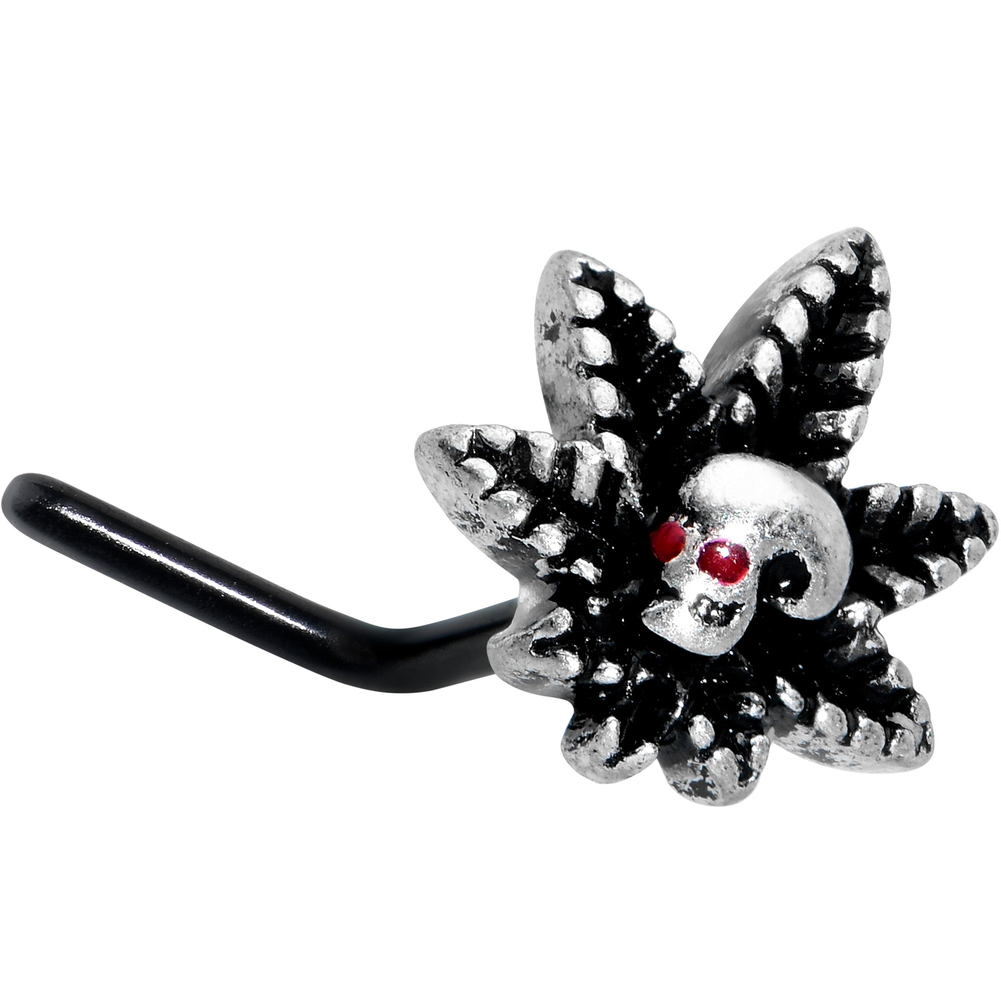 BodyCandy 20G 7mm Red Gem Black Pot Leaf Skull L Shape Nose Ring — main product shot