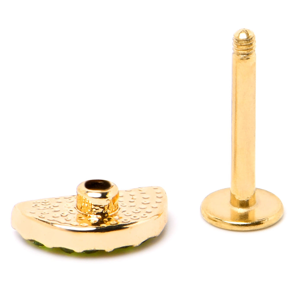 BodyCandy 16G 5/16 Pink Green Gem Gold Tone Watermelon Labret Monroe Tragus — alternative angle