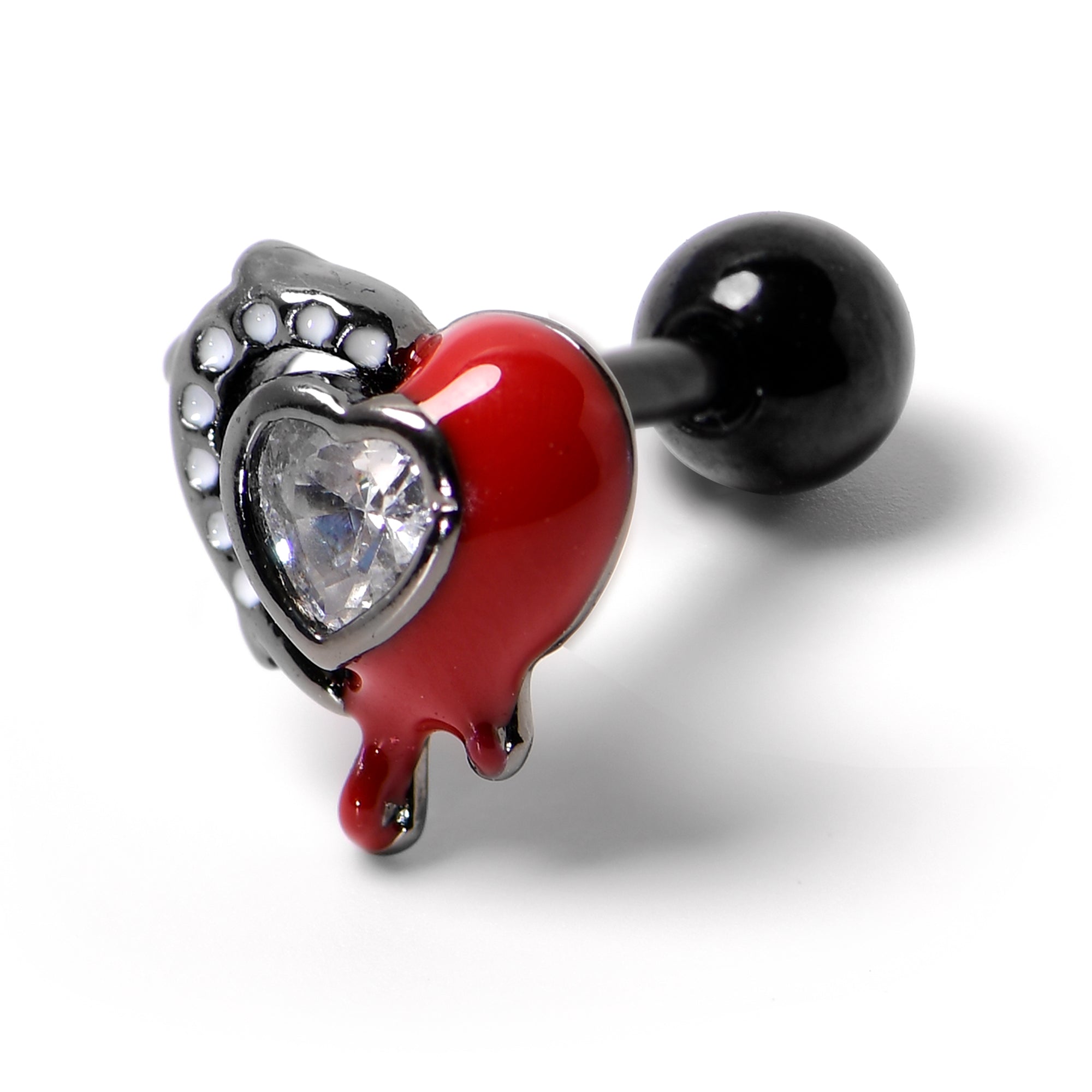 BodyCandy 16G 1/4 Clear Gem Black Bleeding Heart Cartilage Tragus Earring — in-use photo