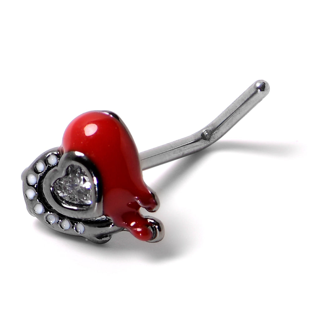 BodyCandy 20G 7mm Clear Gem Bleeding Heart L Shape Nose Ring — side view