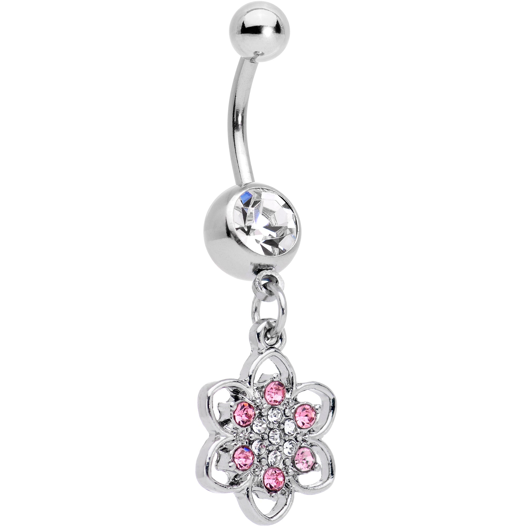 BodyCandy Pink Clear Gem Blooming Blossom Flower Dangle Belly Ring — main product shot