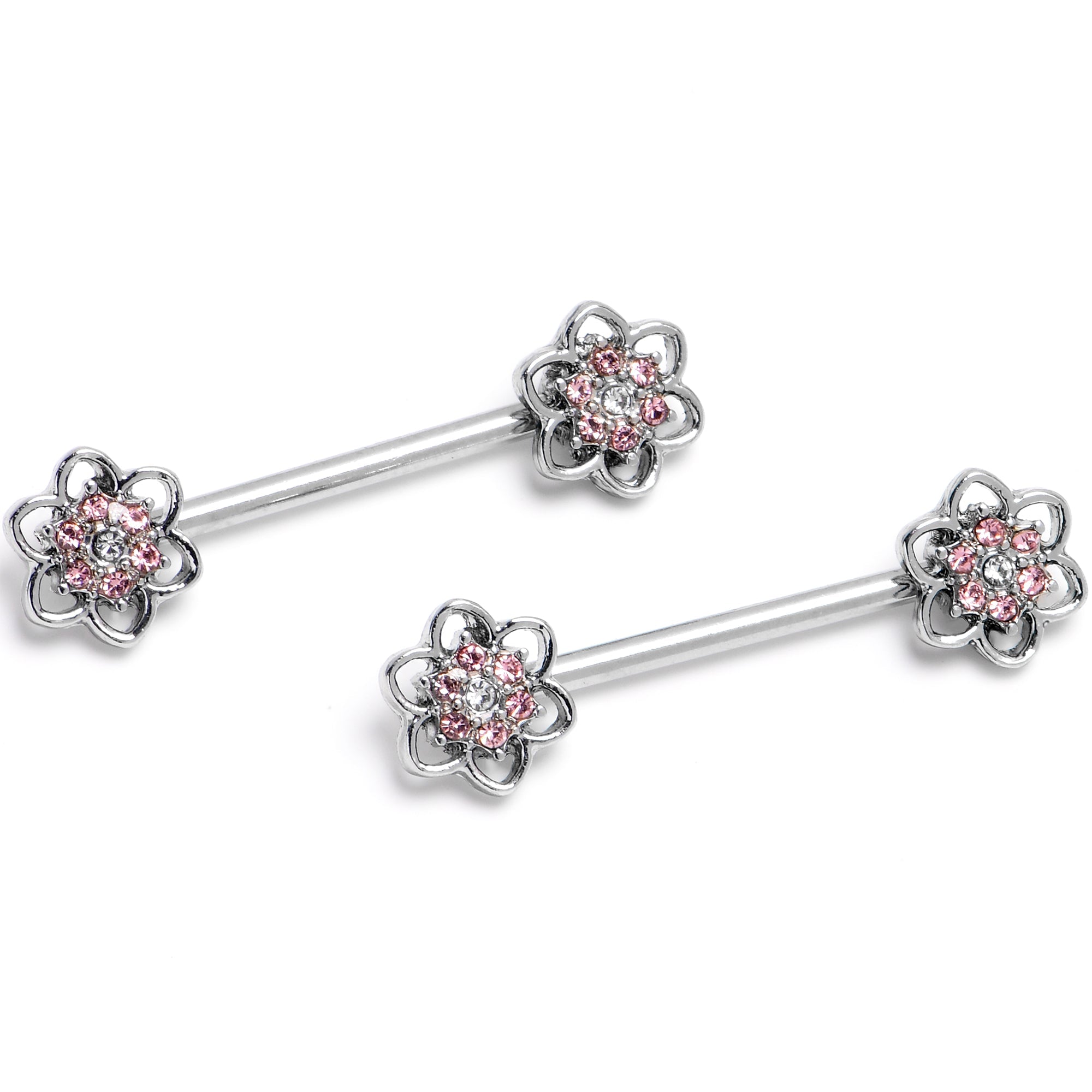 BodyCandy 14G 9/16 Pink Gem Radiant Blossom Flower Barbell Nipple Ring Set — main product shot