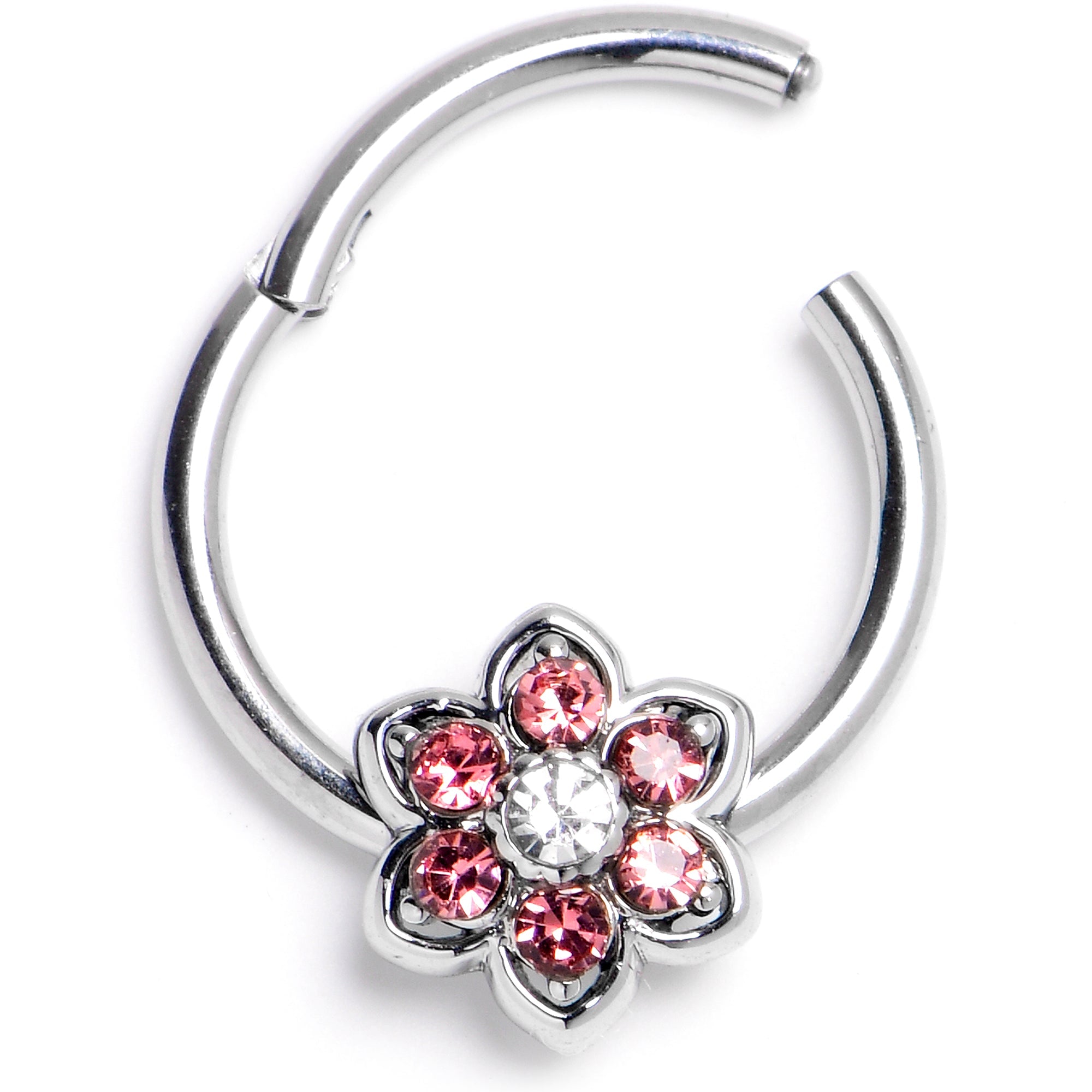 BodyCandy 16G 3/8 Pink Radiant Blossom Flower Hinged Segment Ring — main product shot