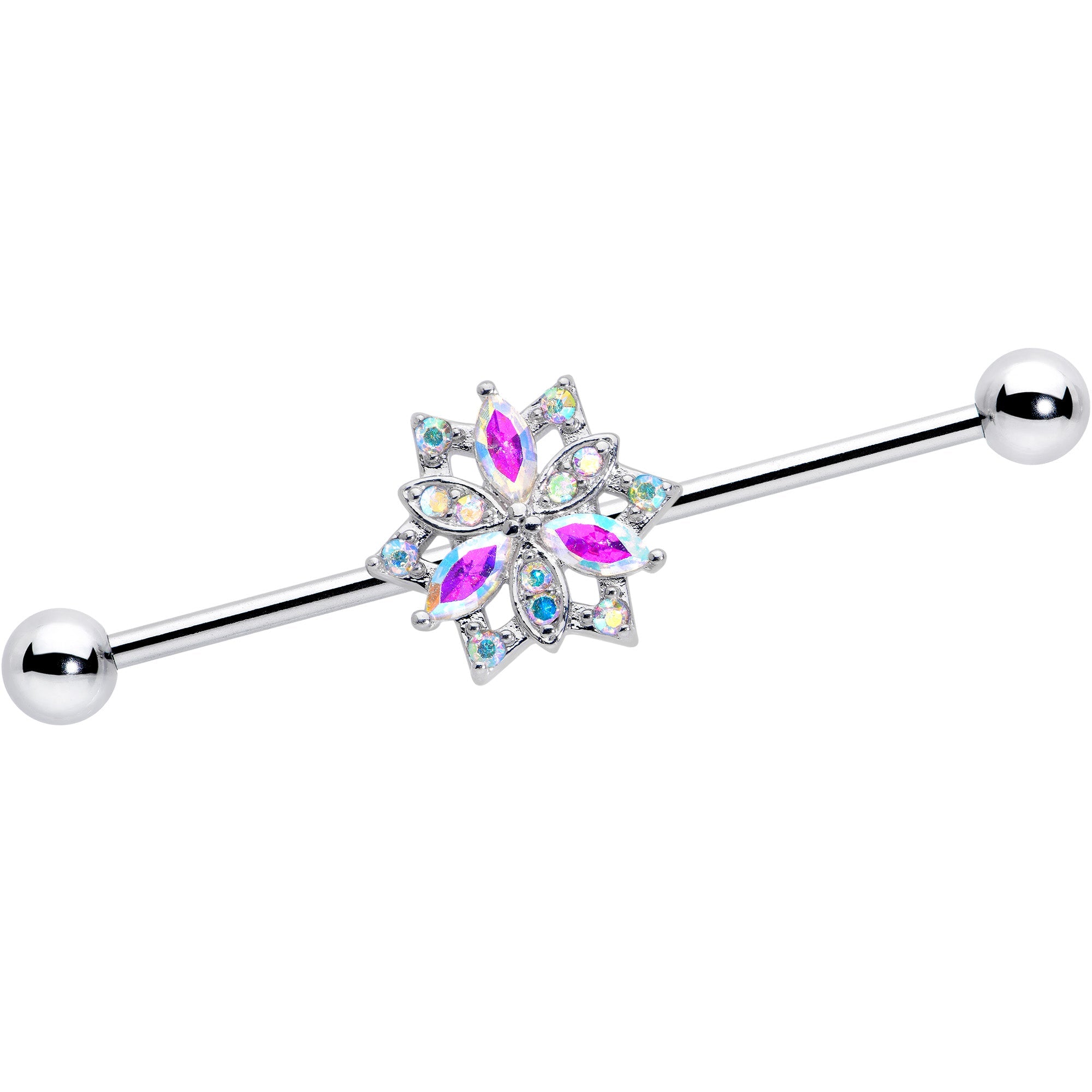BodyCandy 14G Aurora CZ Gem Snowflake Style Industrial Barbell 38mm — main product shot