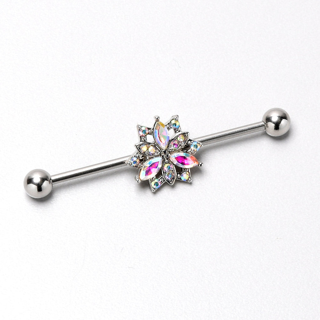 BodyCandy 14G Aurora CZ Gem Snowflake Style Industrial Barbell 38mm — alternative angle