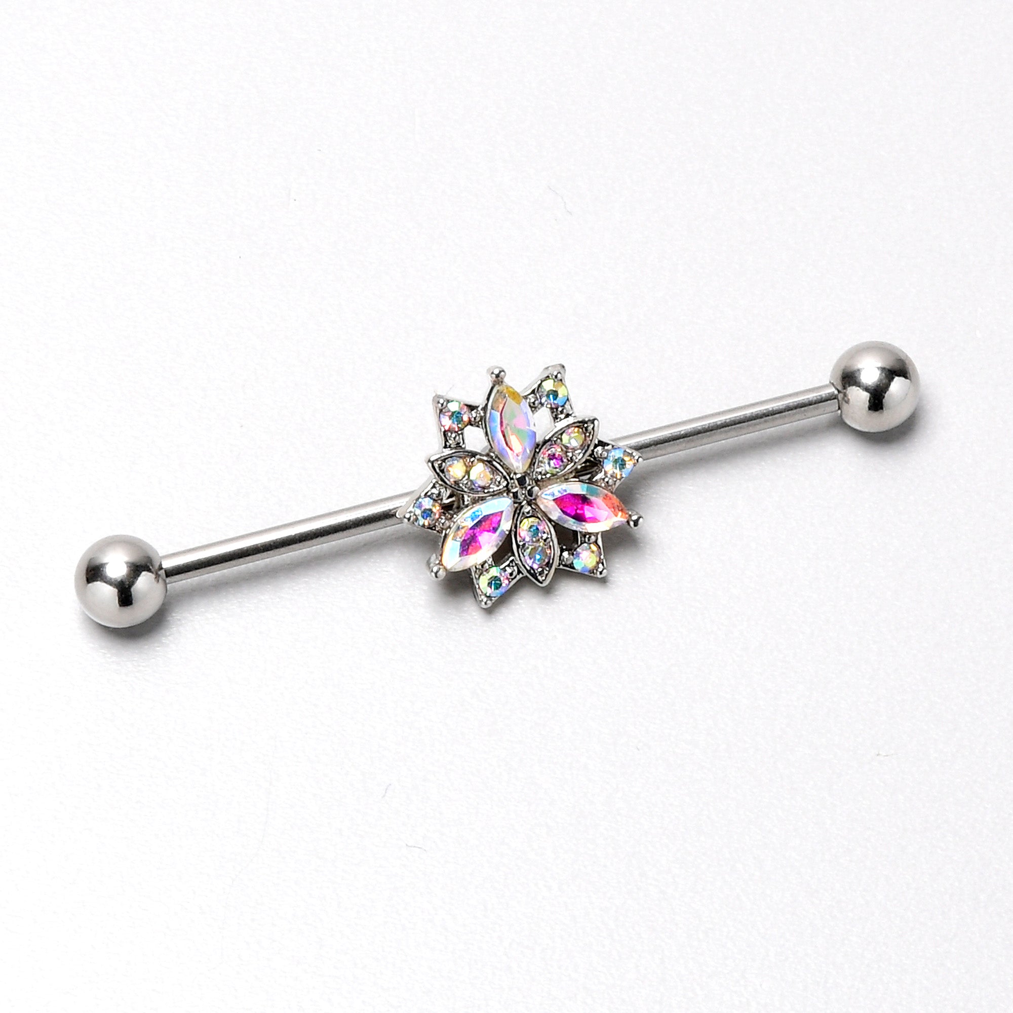BodyCandy 14G Aurora CZ Gem Snowflake Style Industrial Barbell 38mm — alternative angle