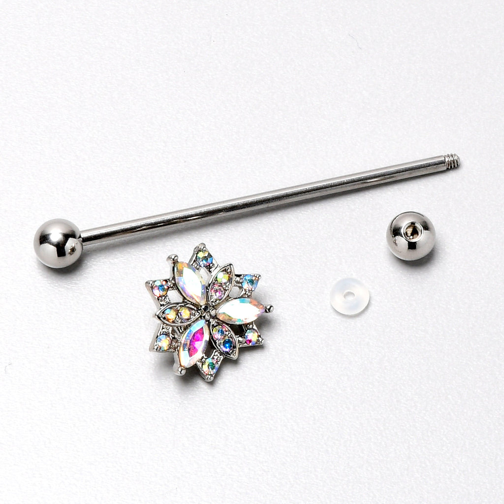 BodyCandy 14G Aurora CZ Gem Snowflake Style Industrial Barbell 38mm — in-use photo