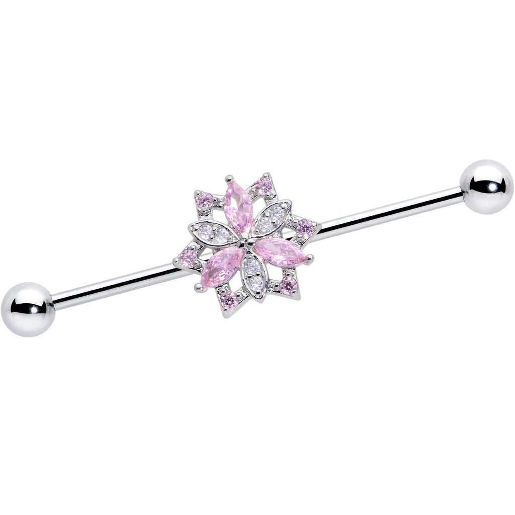 BodyCandy 14G Pink Clear CZ Gem Snowflake Style Industrial Barbell 38mm — main product shot