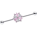 BodyCandy 14G Pink Clear CZ Gem Snowflake Style Industrial Barbell 38mm — main product shot