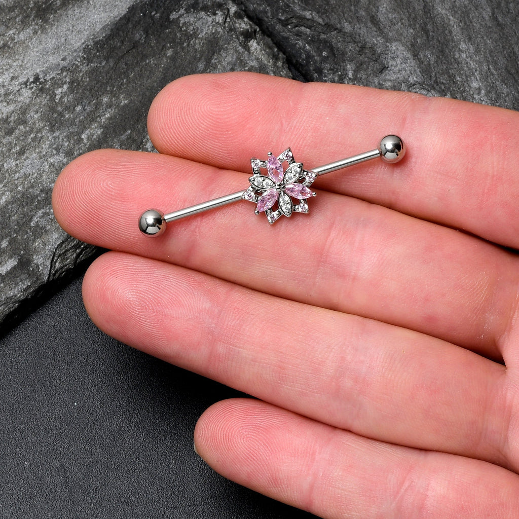 BodyCandy 14G Pink Clear CZ Gem Snowflake Style Industrial Barbell 38mm — lifestyle context