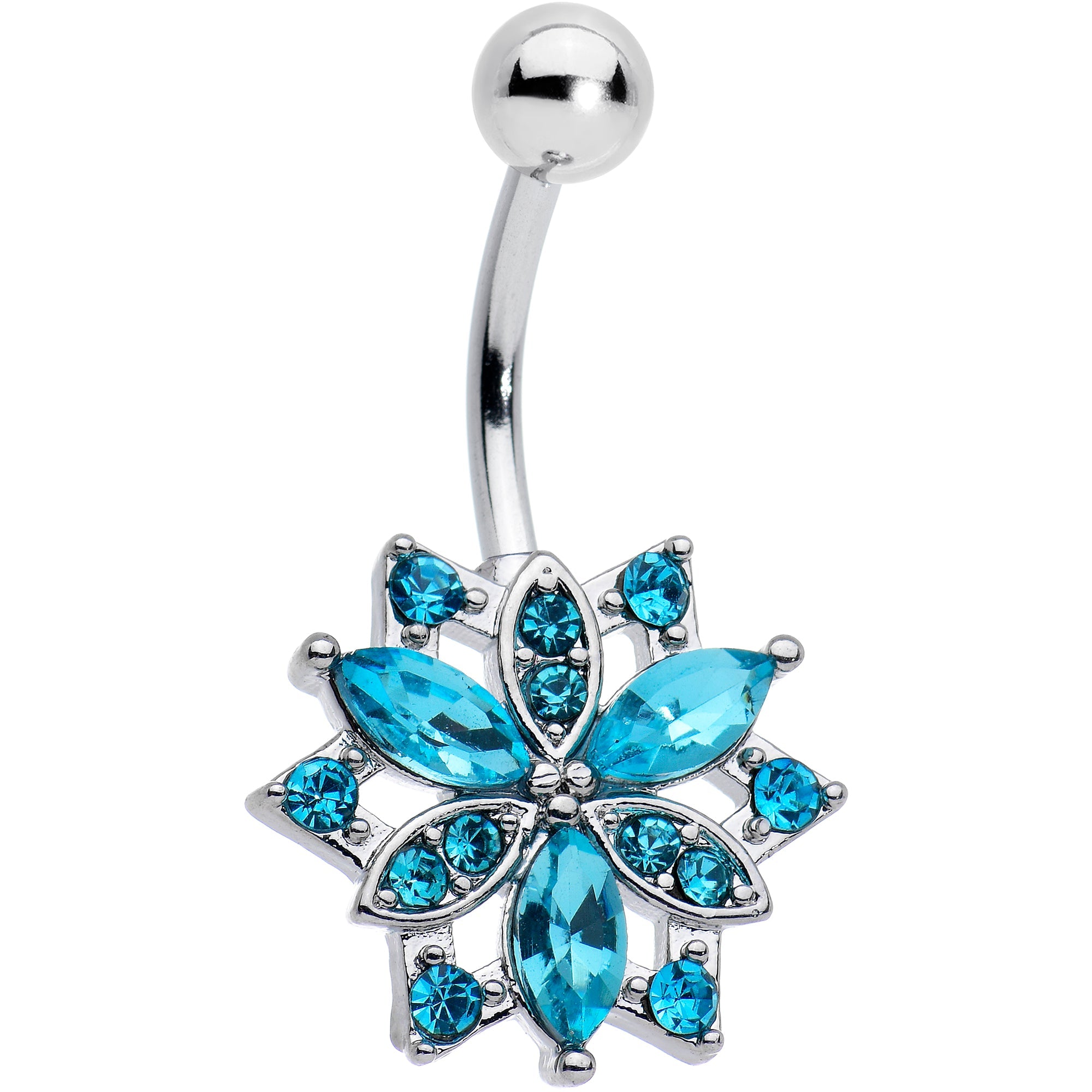 BodyCandy Blue Gem Triple Elegance Flower Belly Ring — main product shot