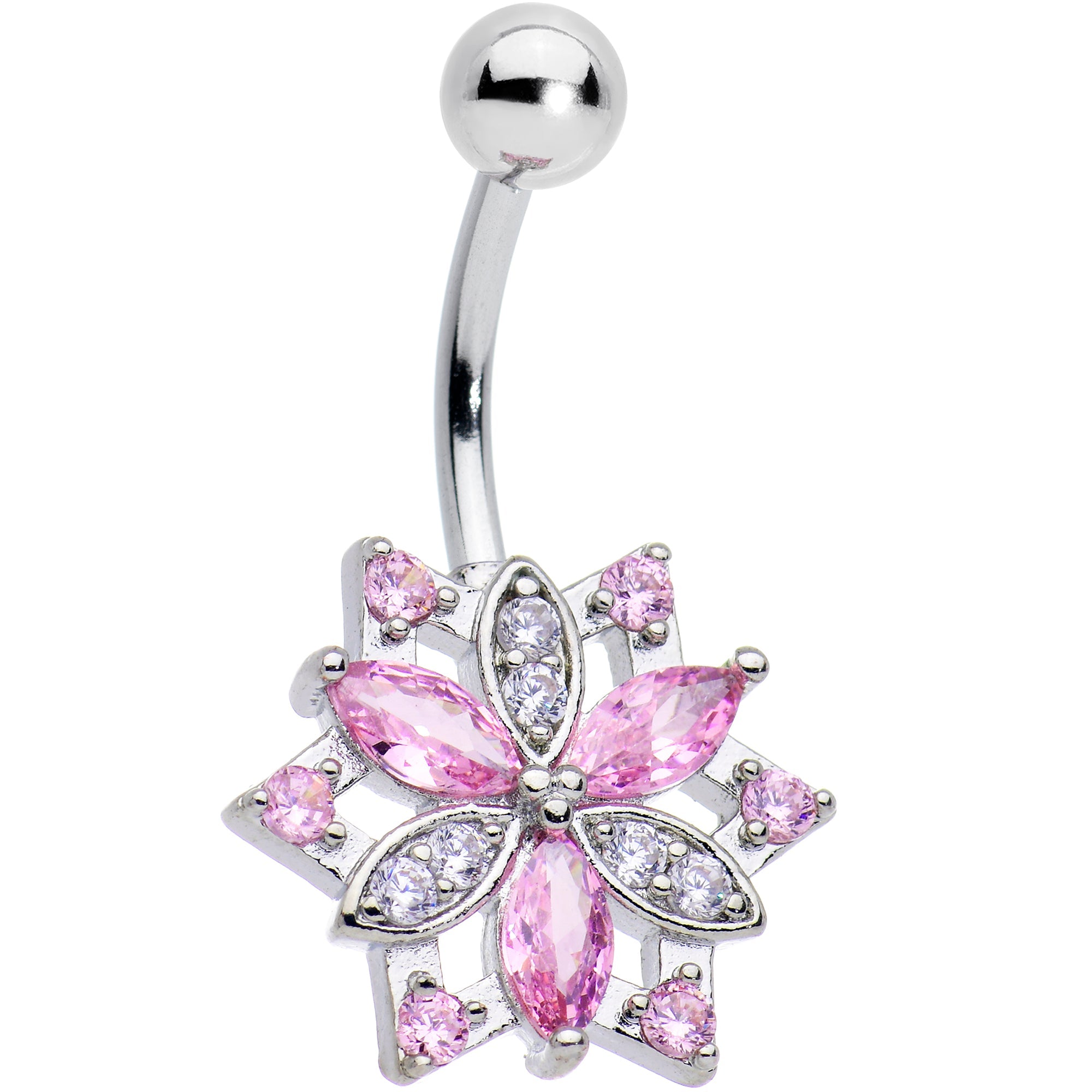 BodyCandy Pink Clear Gem Triple Elegance Flower Belly Ring — main product shot