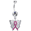 BodyCandy Clear Pinkish Gem Beauty in Flight Butterfly Dangle Belly Ring — main product shot
