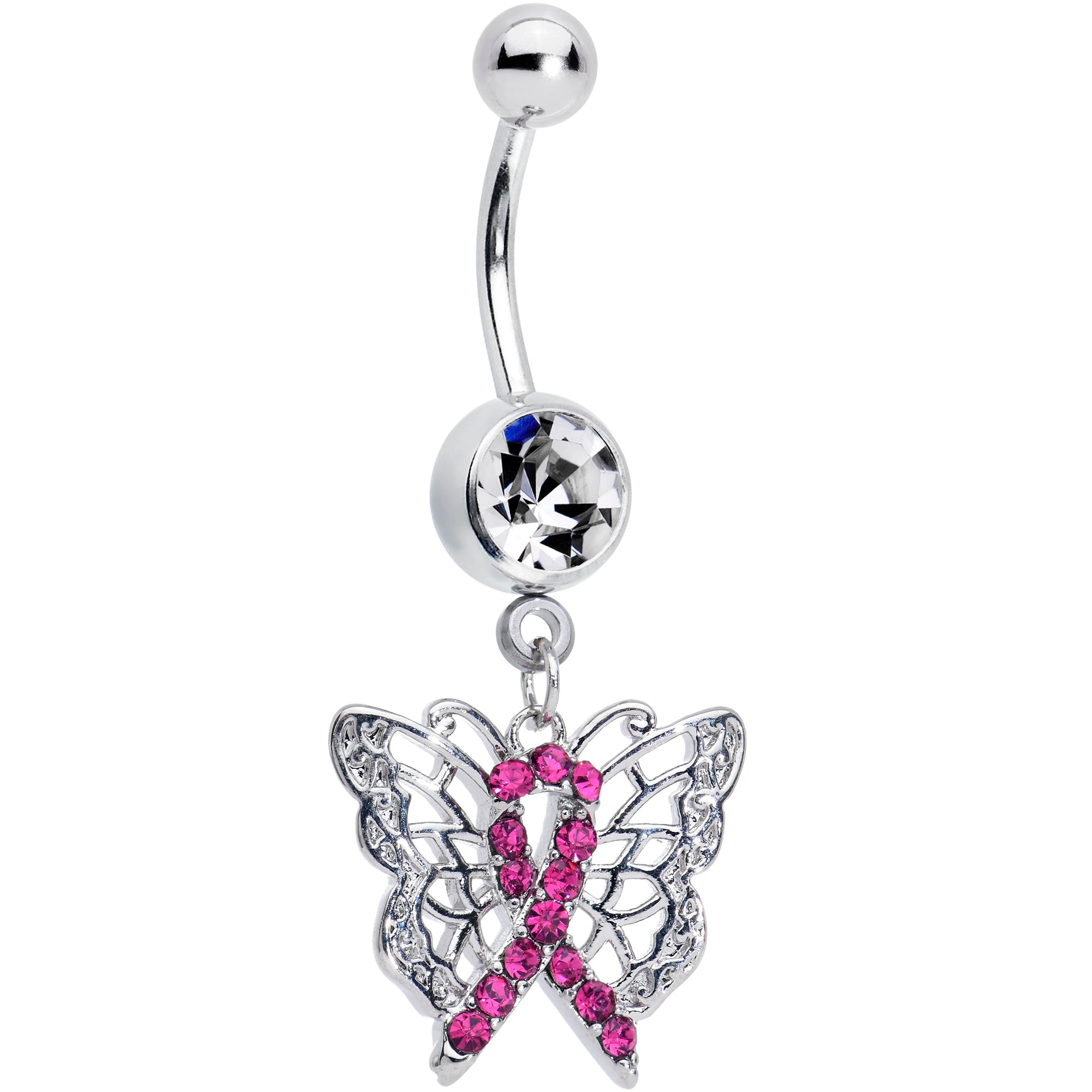 BodyCandy Clear Pinkish Gem Beauty in Flight Butterfly Dangle Belly Ring — main product shot