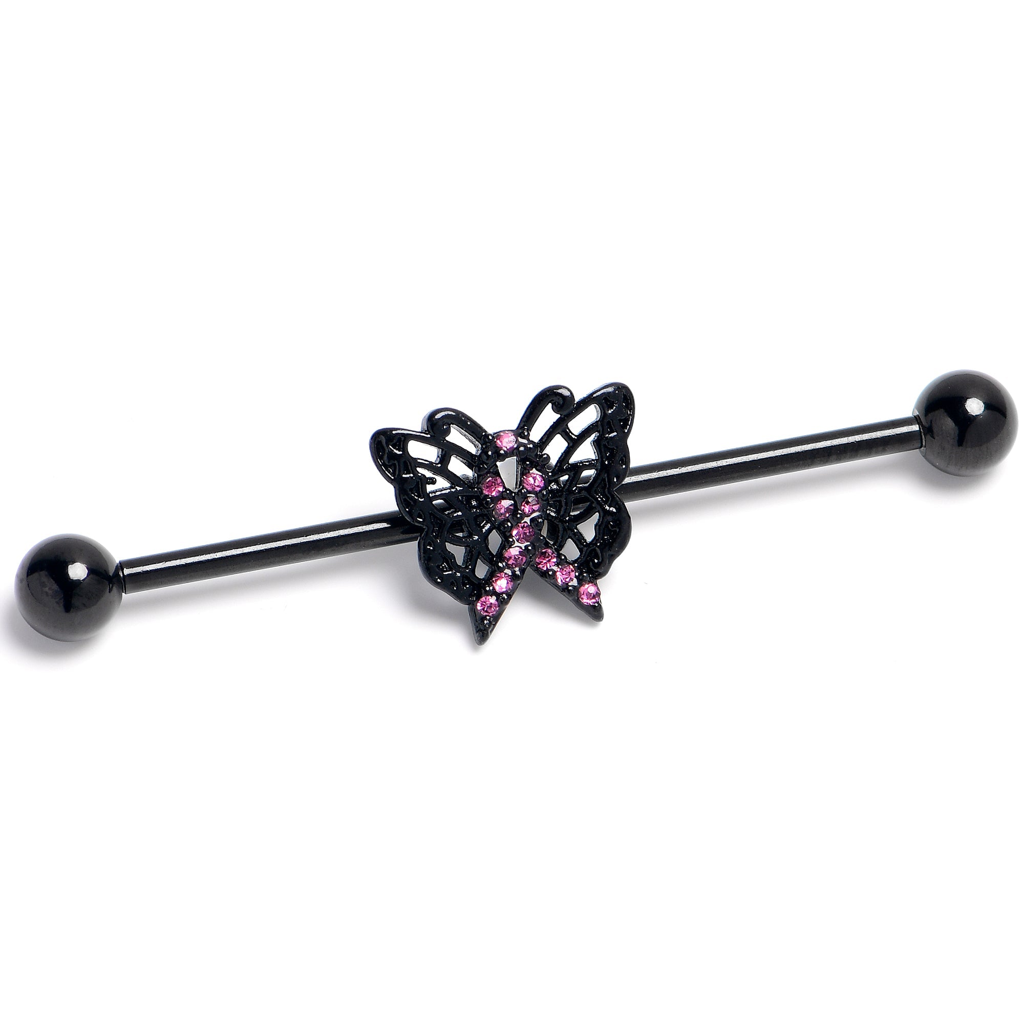BodyCandy 14G Black Purple Beauty in Flight Butterfly Industrial Barbell 38mm — main product shot