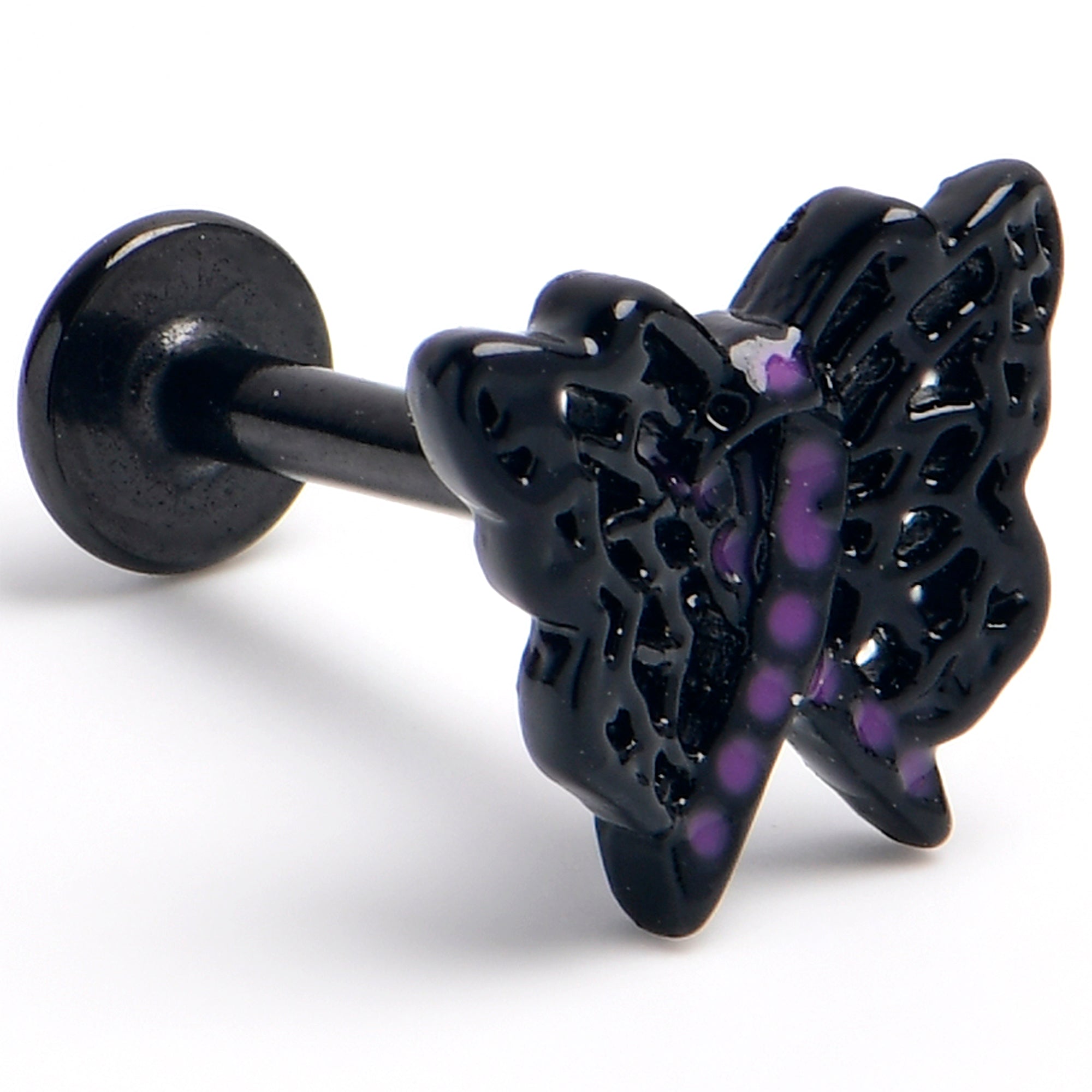 BodyCandy 16G 5/16 Black Purple Beauty in Flight Butterfly Labret Tragus — main product shot