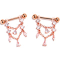 BodyCandy 14G 9/16 Clear Gem Rosy Tone Double Chain Dangle Nipple Ring Set — main product shot