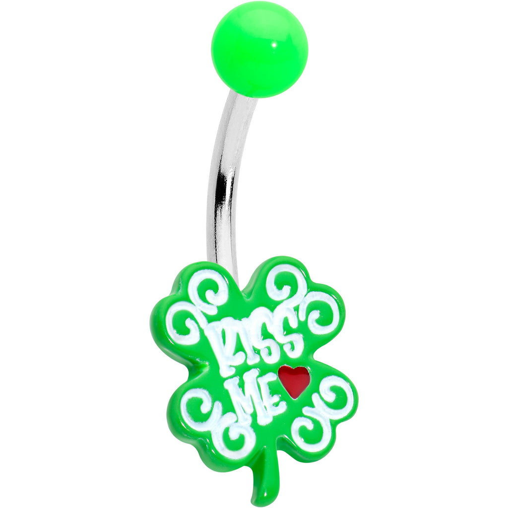 BodyCandy UV Glow Kiss Me Shamrock St Patricks Day Belly Ring — main product shot