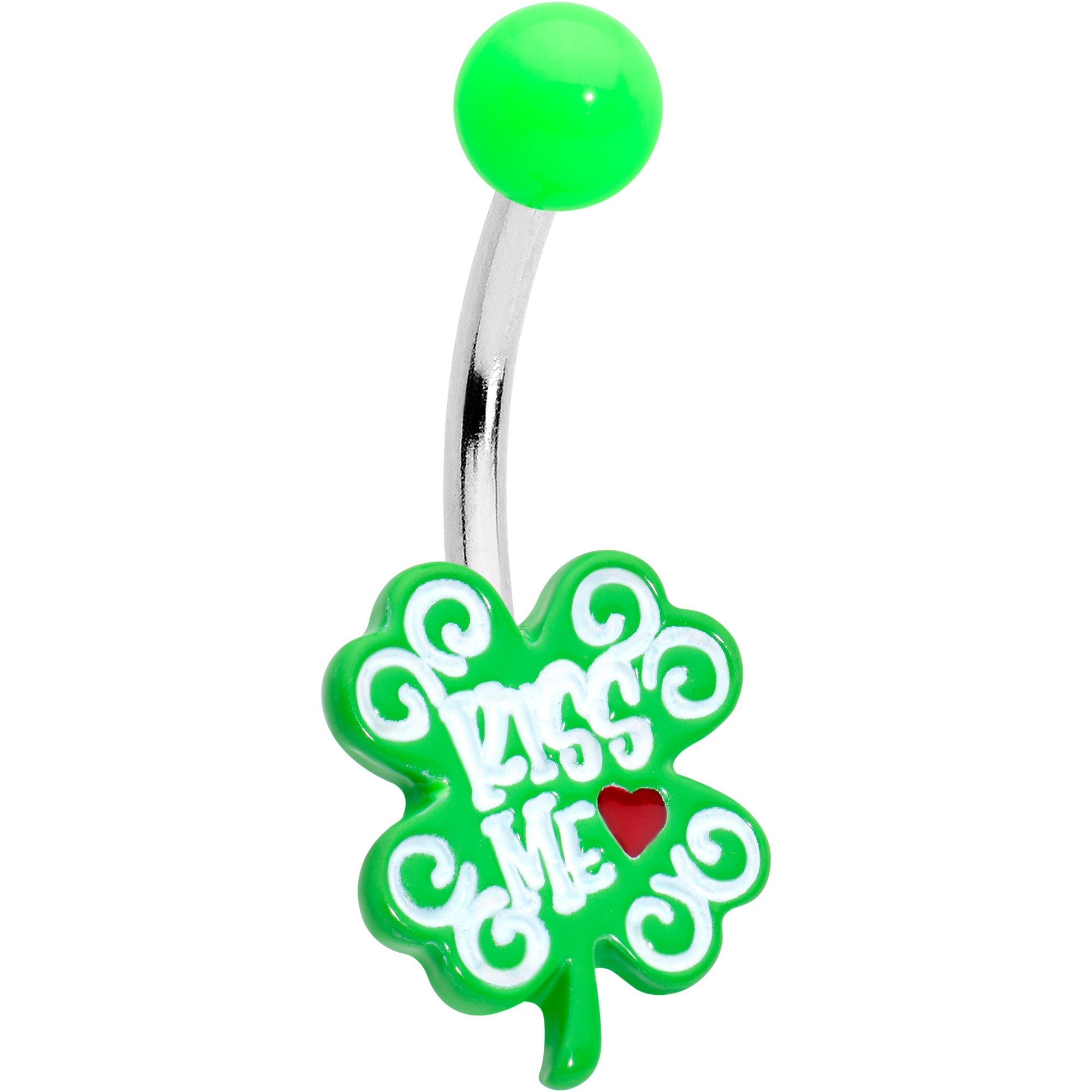 BodyCandy UV Glow Kiss Me Shamrock St Patricks Day Belly Ring — main product shot