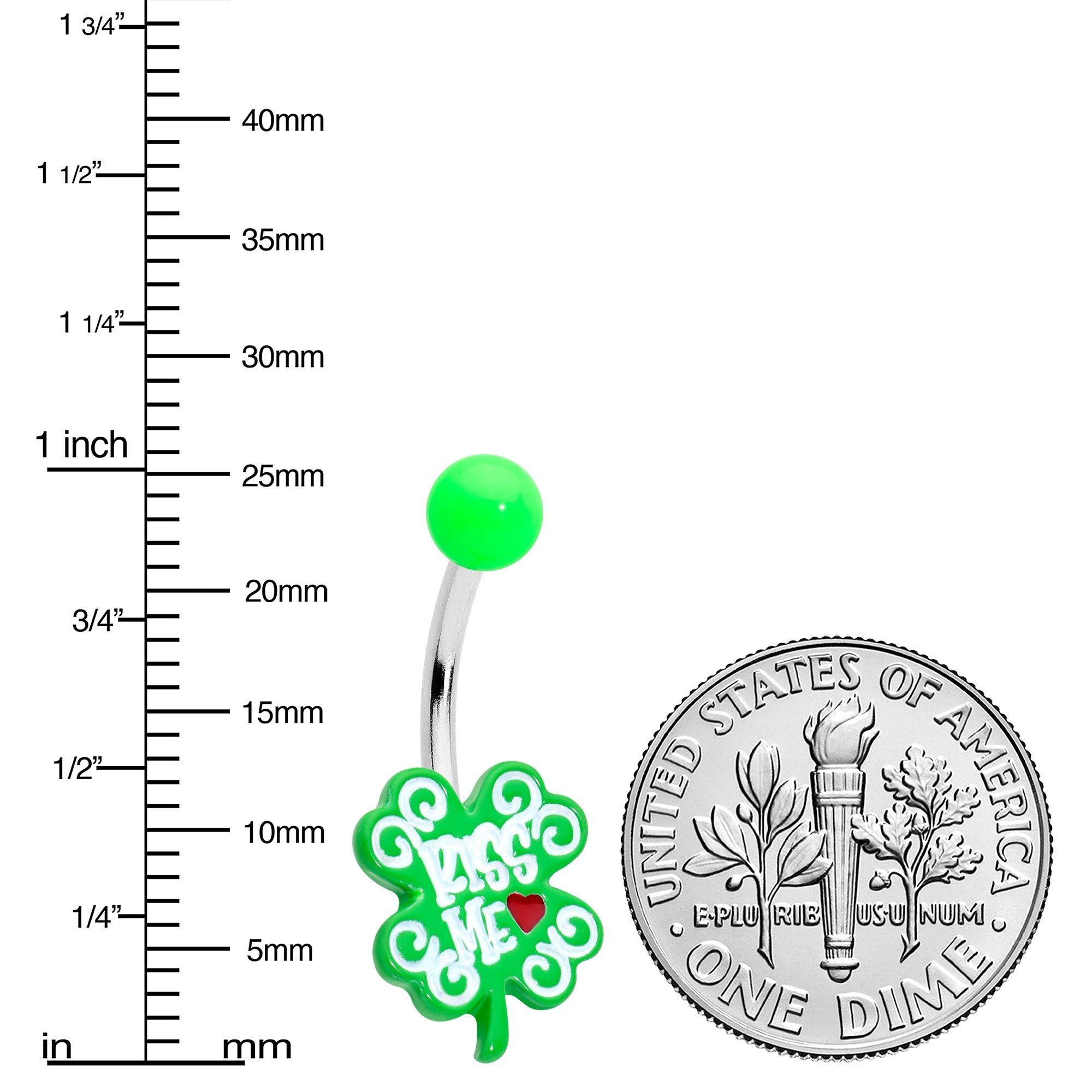BodyCandy UV Glow Kiss Me Shamrock St Patricks Day Belly Ring — lifestyle context