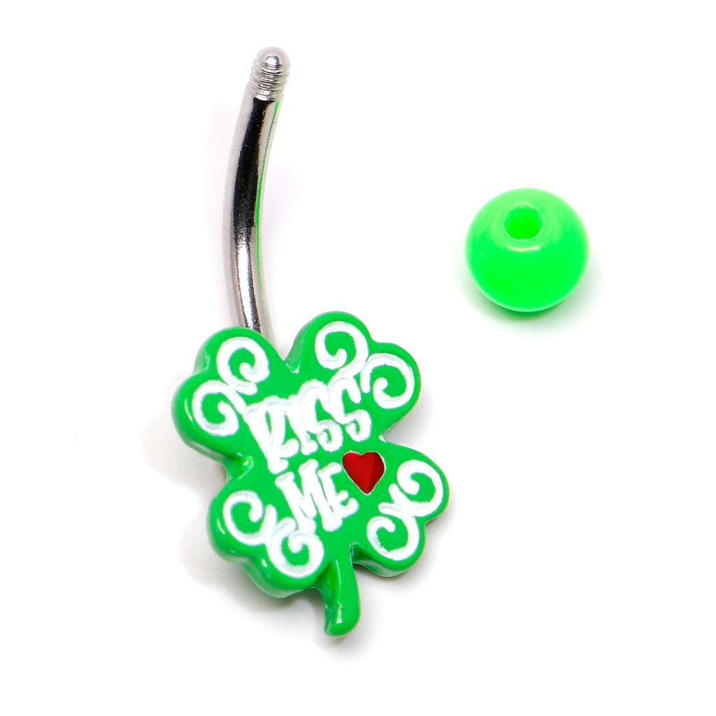 BodyCandy UV Glow Kiss Me Shamrock St Patricks Day Belly Ring — back view
