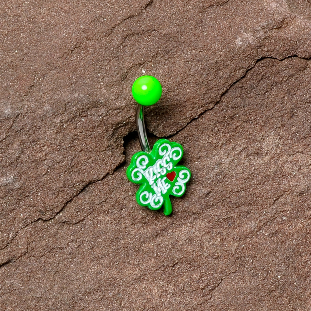 BodyCandy UV Glow Kiss Me Shamrock St Patricks Day Belly Ring — alternative angle