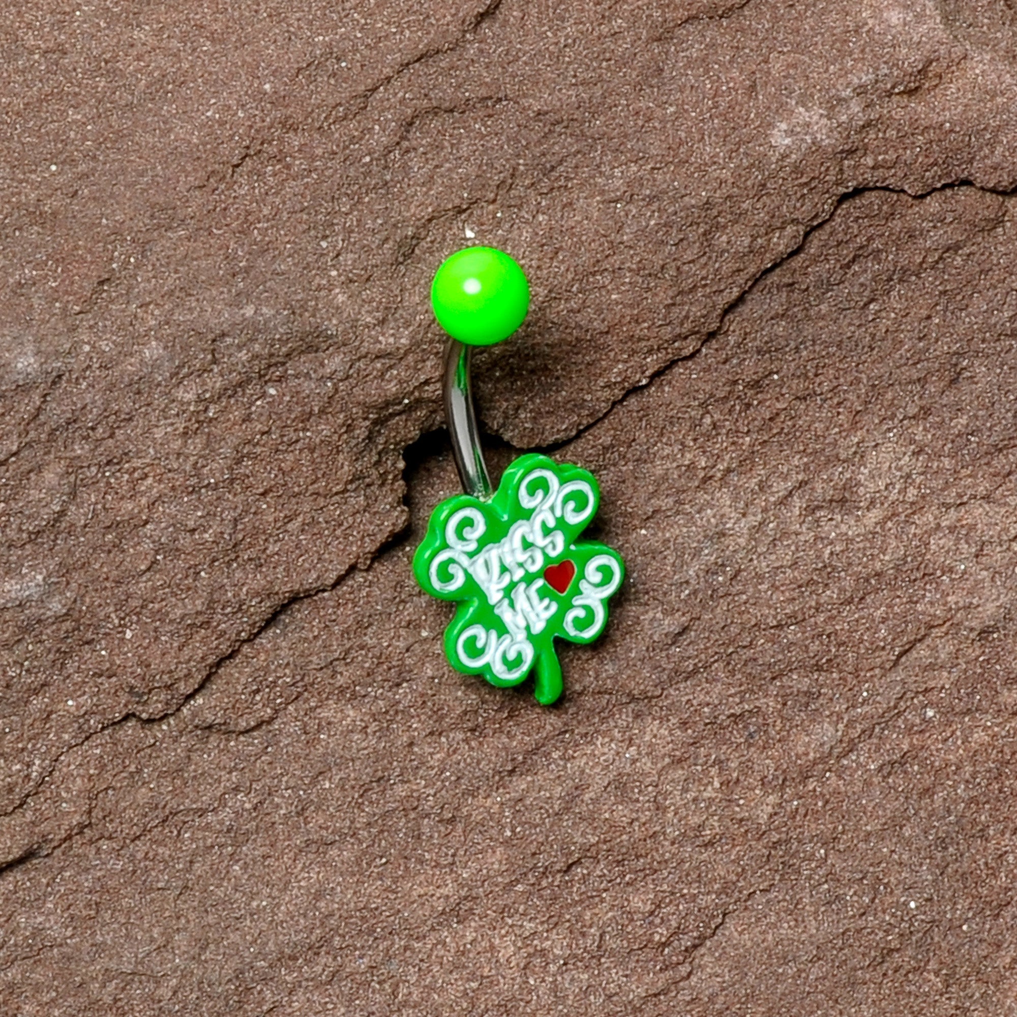 BodyCandy UV Glow Kiss Me Shamrock St Patricks Day Belly Ring — alternative angle