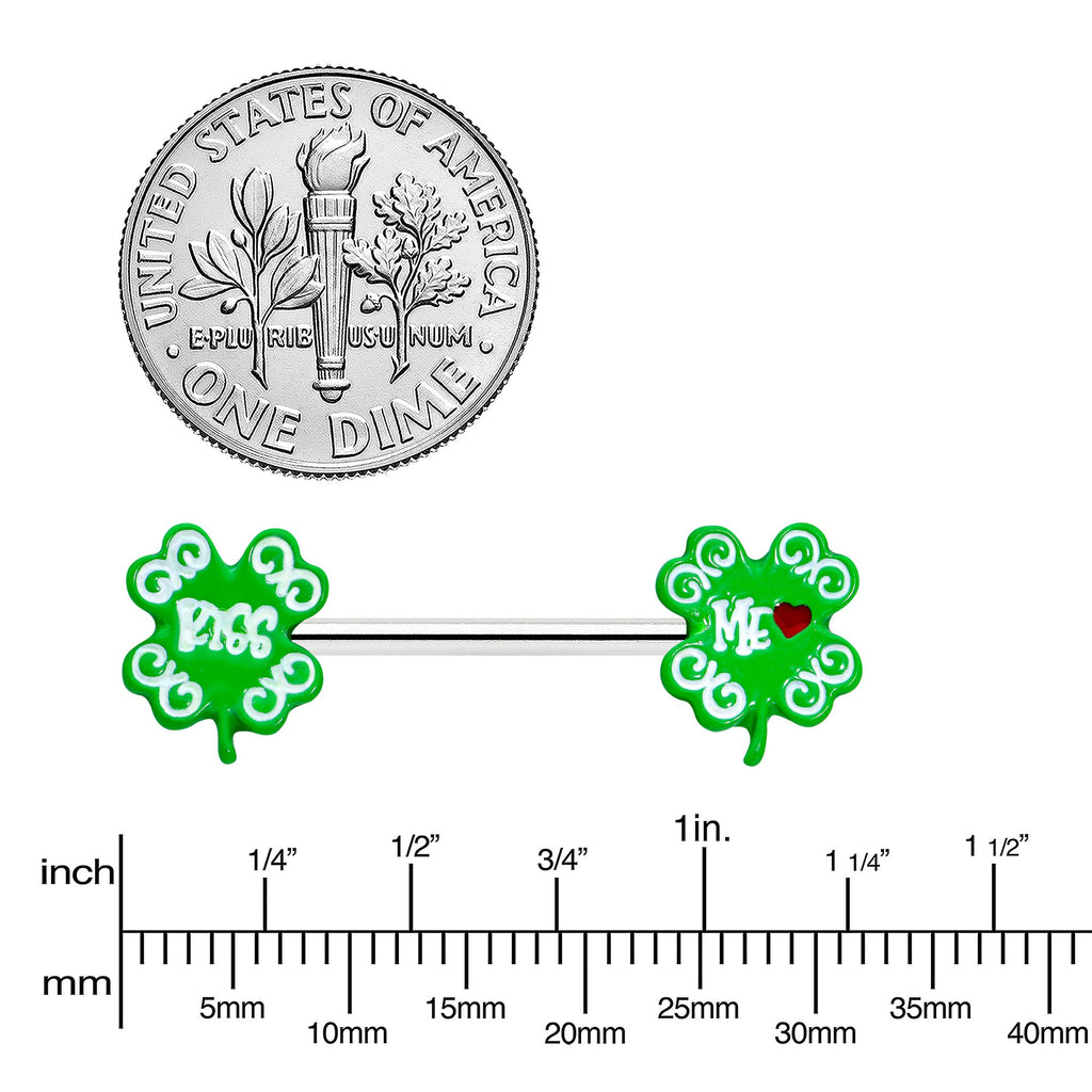 BodyCandy 14G 9/16 Kiss Me Shamrock St Patricks Barbell Nipple Ring Set — lifestyle context