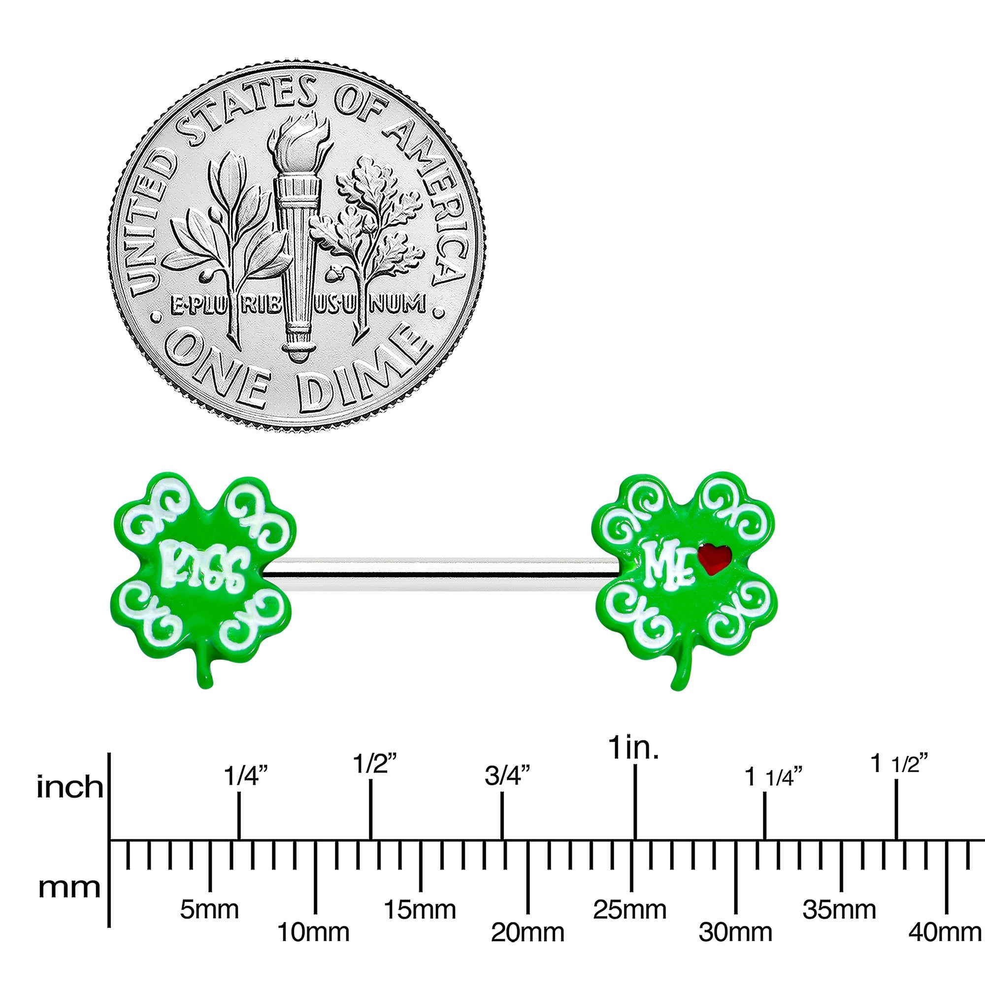 BodyCandy 14G 9/16 Kiss Me Shamrock St Patricks Barbell Nipple Ring Set — lifestyle context
