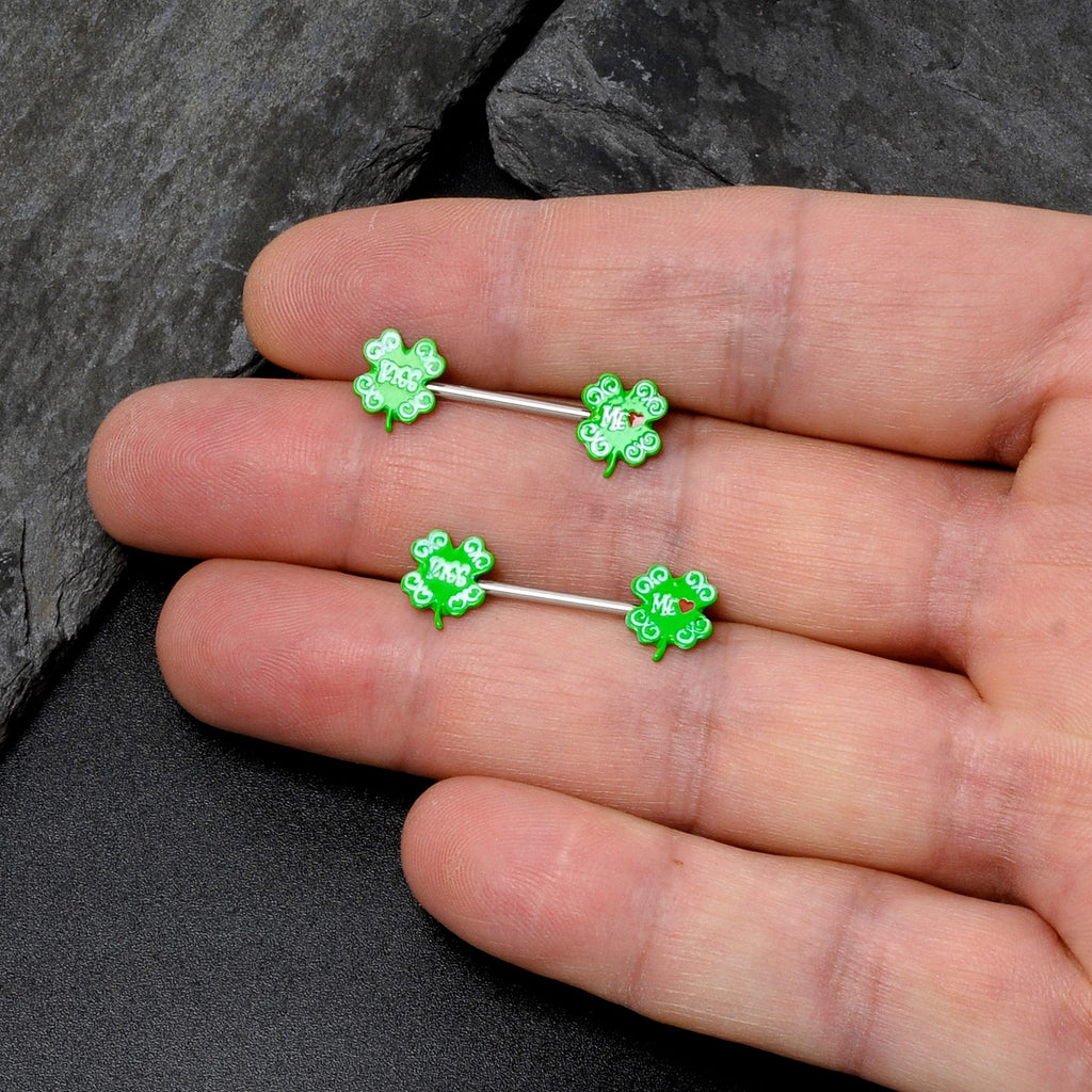BodyCandy 14G 9/16 Kiss Me Shamrock St Patricks Barbell Nipple Ring Set — size reference