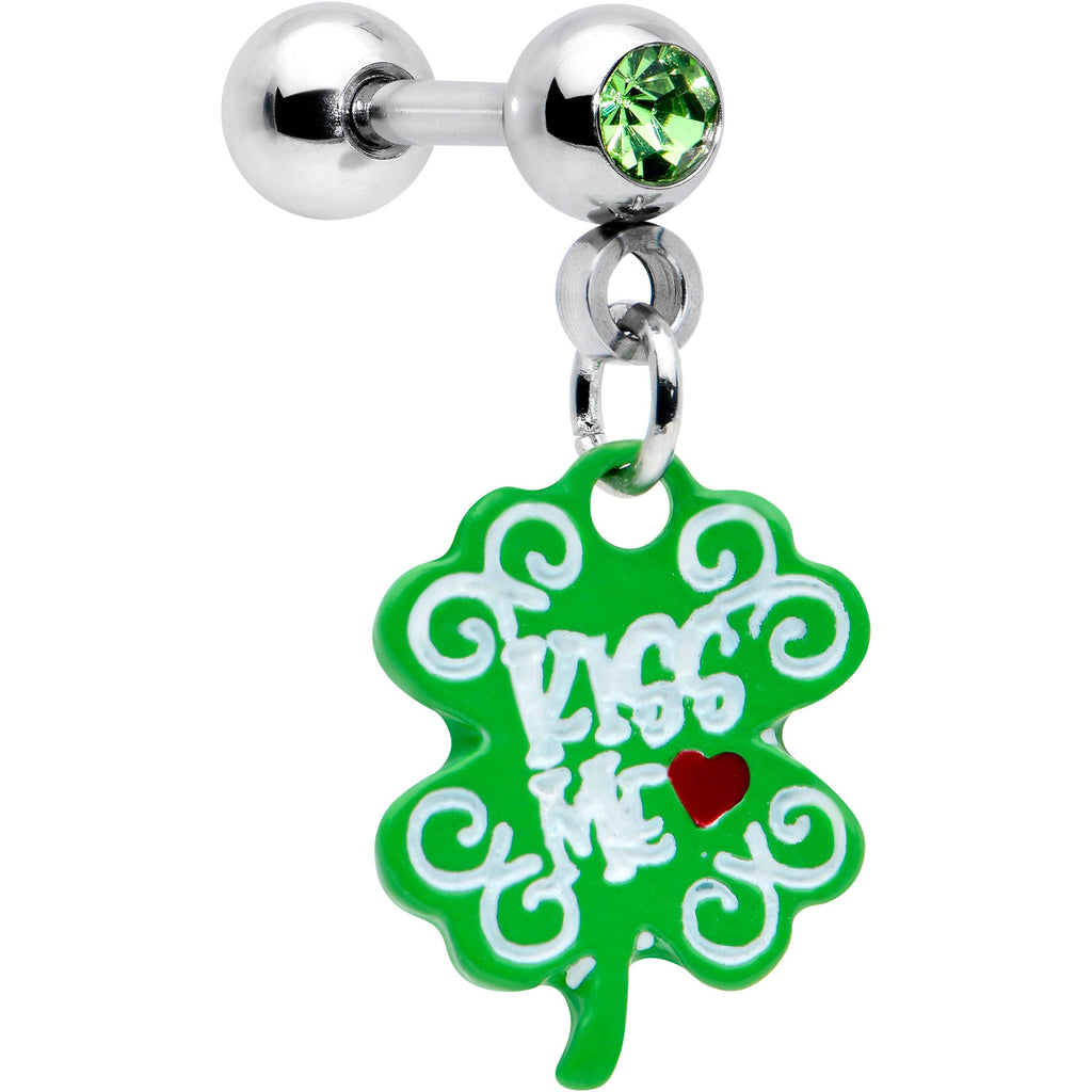 BodyCandy 16G 1/4 Green Gem Kiss Me Shamrock St Patricks Cartilage Earring — main product shot
