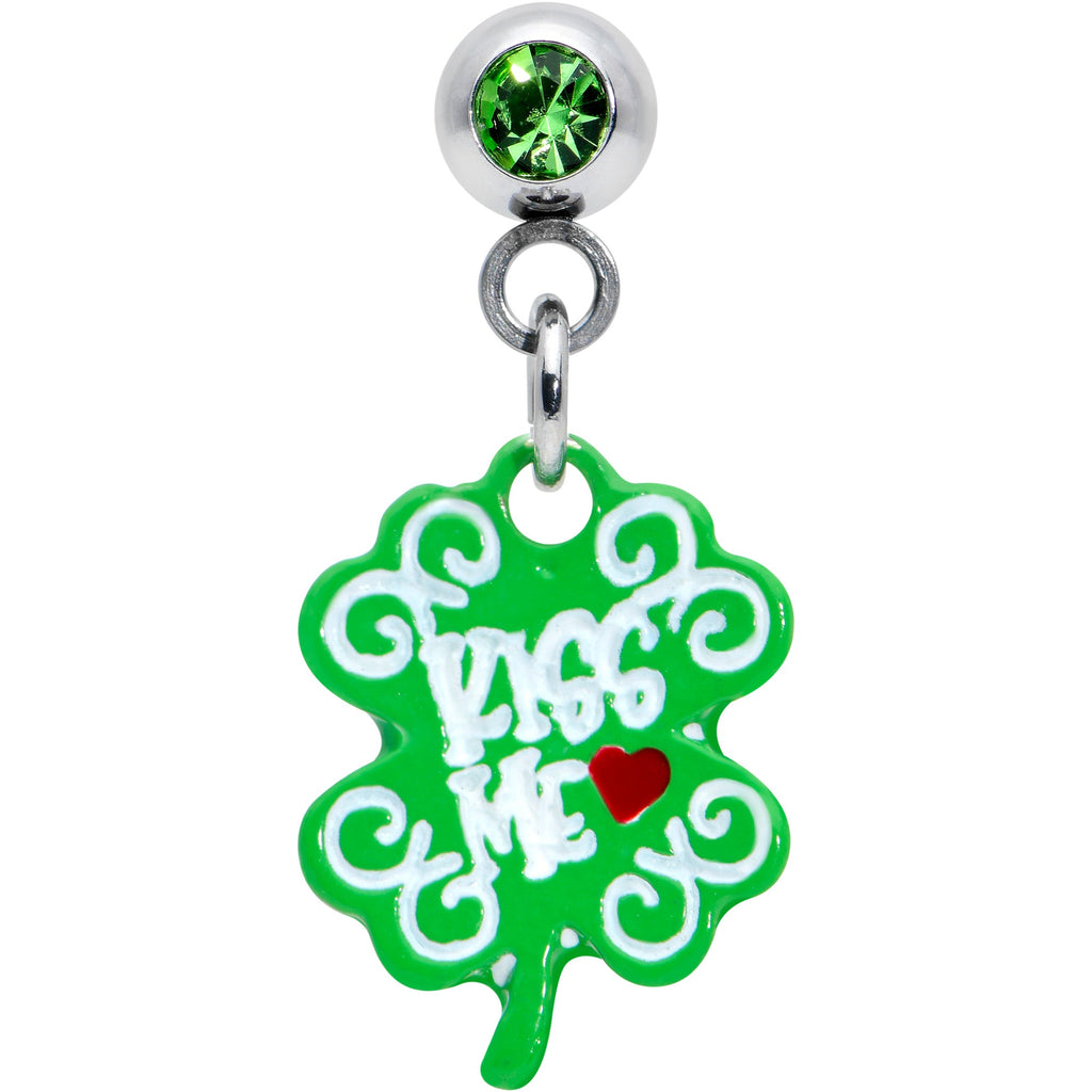 BodyCandy 16G 1/4 Green Gem Kiss Me Shamrock St Patricks Cartilage Earring — detail close-up