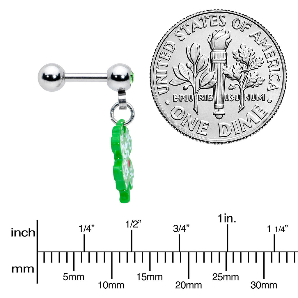 BodyCandy 16G 1/4 Green Gem Kiss Me Shamrock St Patricks Cartilage Earring — side view