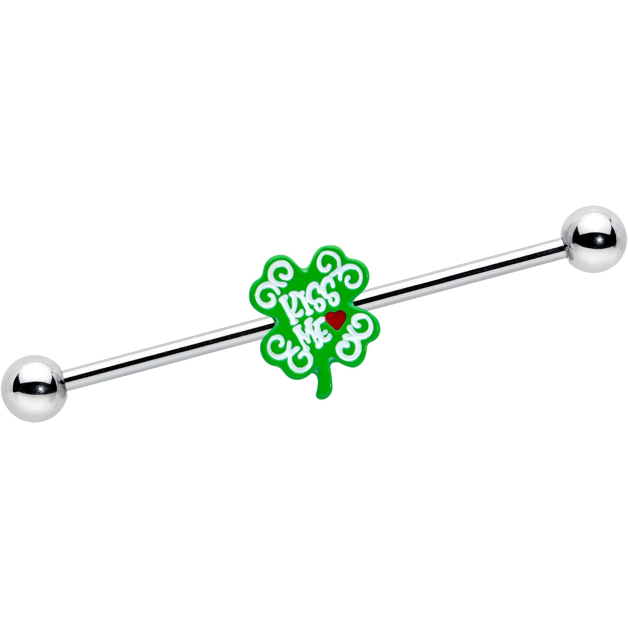 BodyCandy 14G Kiss Me Shamrock St Patricks Industrial Barbell 38mm — main product shot