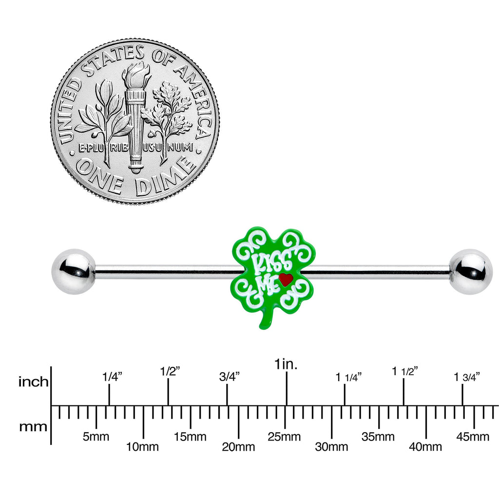 BodyCandy 14G Kiss Me Shamrock St Patricks Industrial Barbell 38mm — lifestyle context