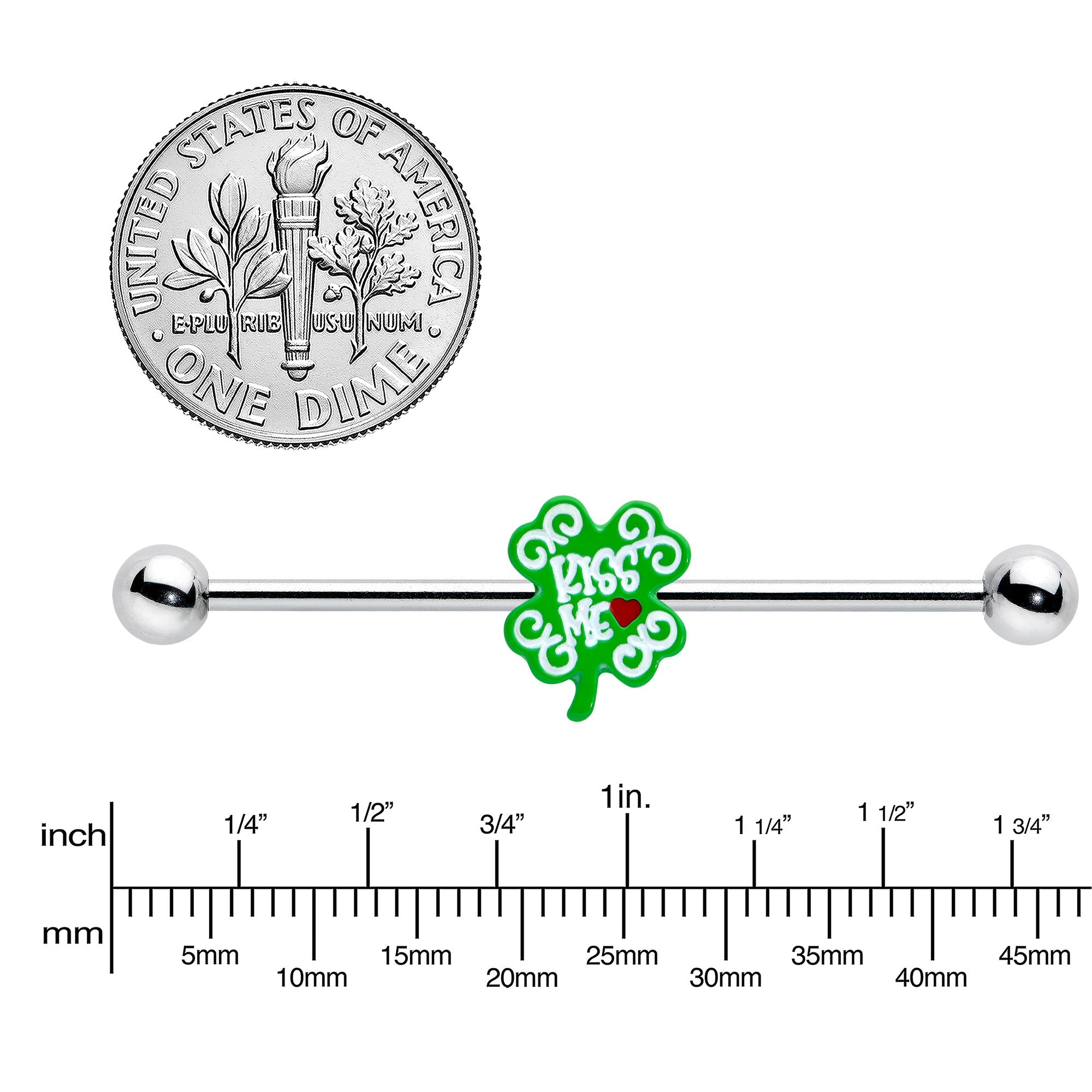 BodyCandy 14G Kiss Me Shamrock St Patricks Industrial Barbell 38mm — lifestyle context