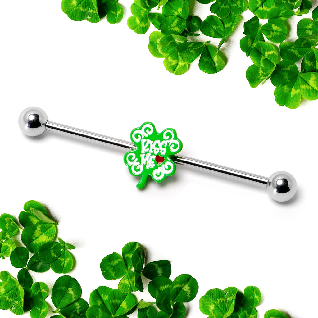 BodyCandy 14G Kiss Me Shamrock St Patricks Industrial Barbell 38mm — side view