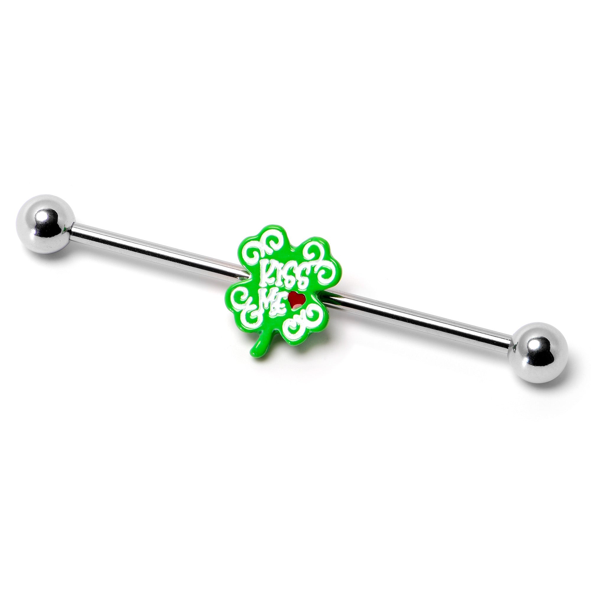 BodyCandy 14G Kiss Me Shamrock St Patricks Industrial Barbell 38mm — back view
