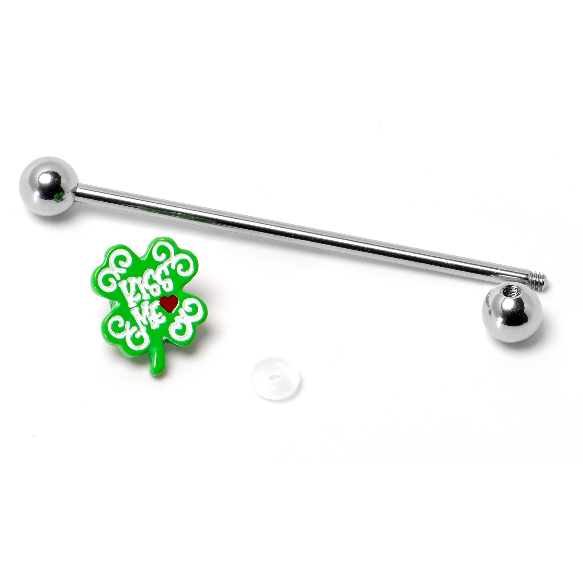 BodyCandy 14G Kiss Me Shamrock St Patricks Industrial Barbell 38mm — alternative angle