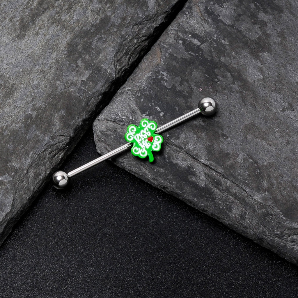 BodyCandy 14G Kiss Me Shamrock St Patricks Industrial Barbell 38mm — in-use photo
